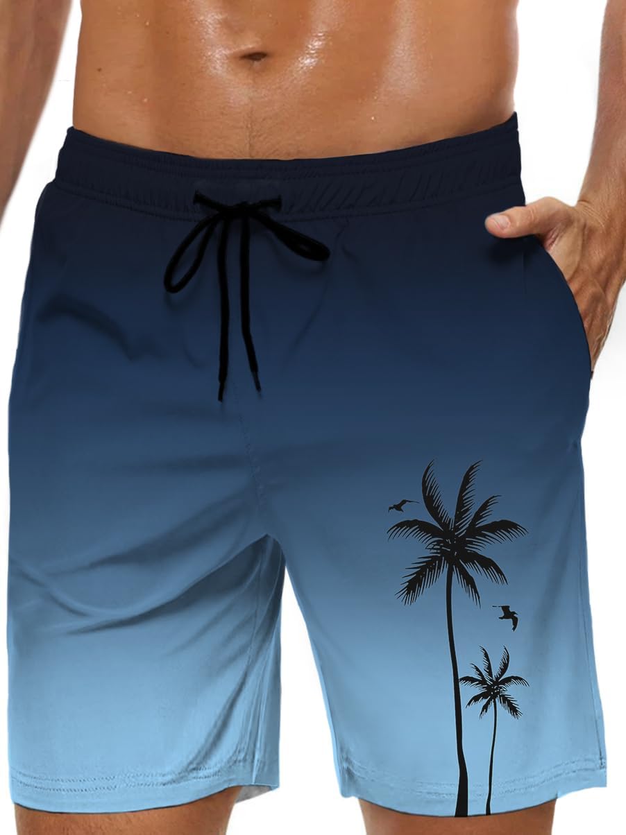 Men's Swim Trunk Hawaiian Mesh Lining Swimsuits Beach Shorts with Pockets - Picture 33 of 138