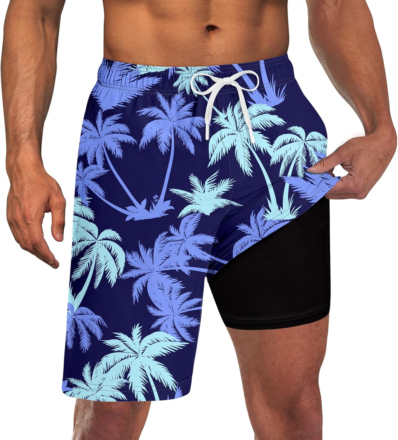Mens Swim Trunks with Compression Liner 9'' Inseam Quick Dry Swimsuit Shorts - Picture 135 of 155