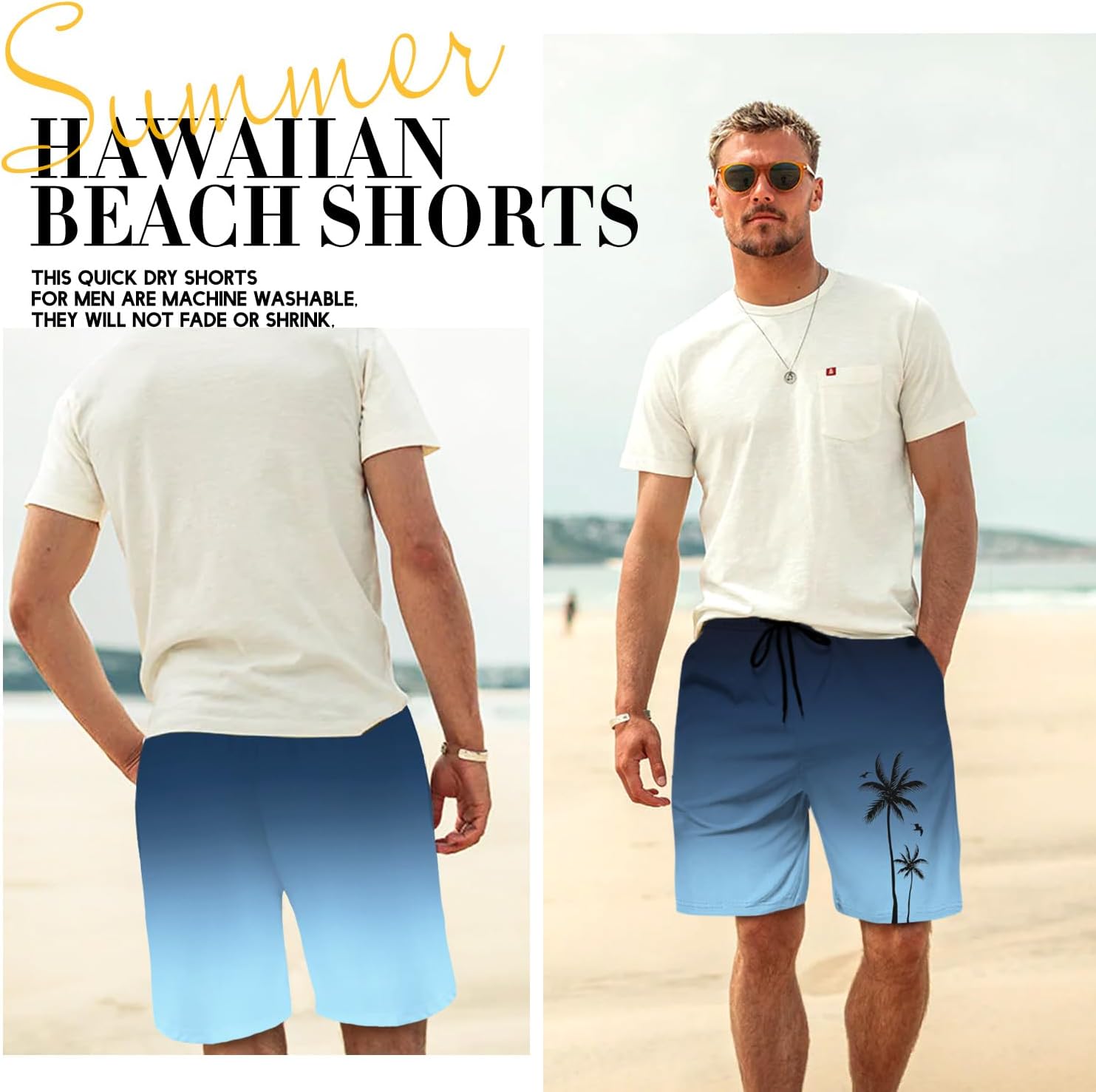 Men's Swim Trunk Hawaiian Mesh Lining Swimsuits Beach Shorts with Pockets - Picture 35 of 138