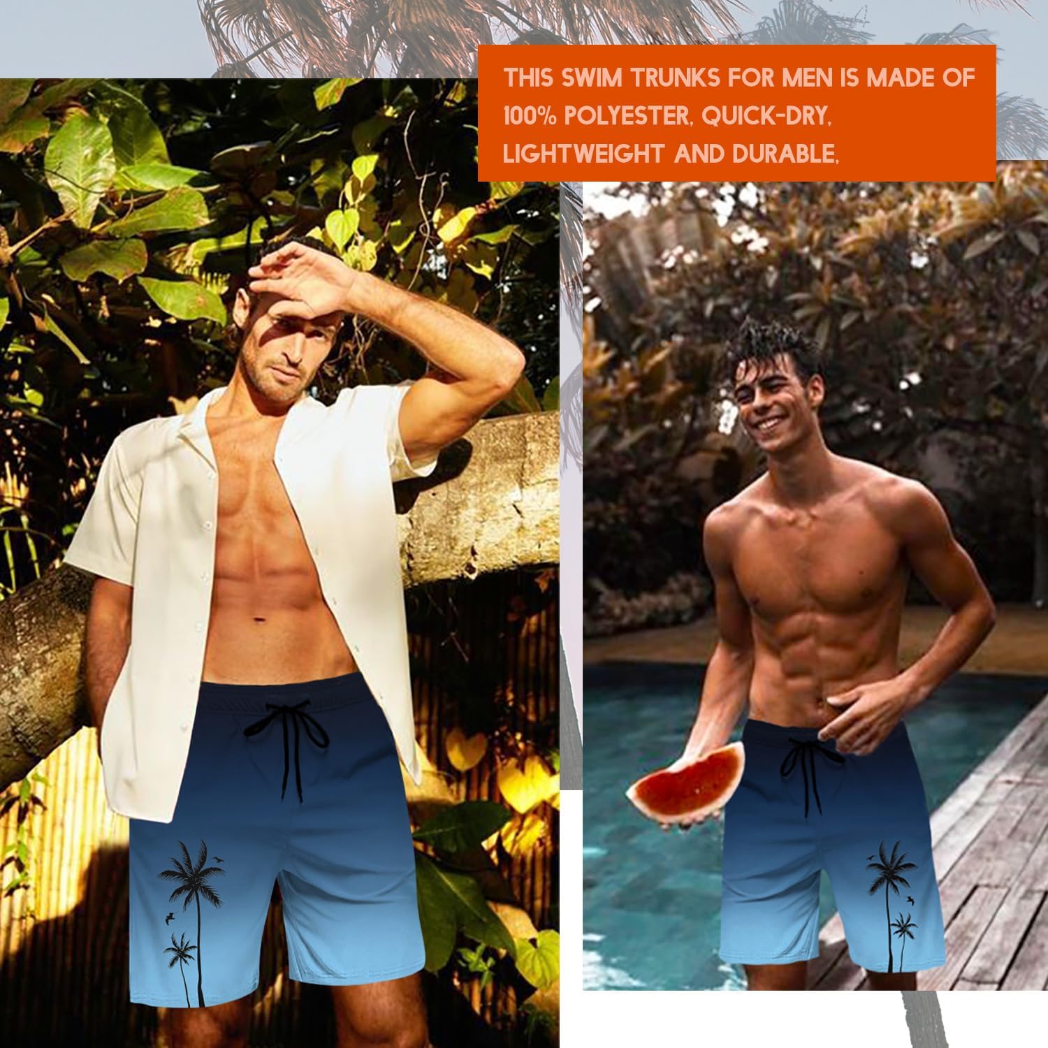 Men's Swim Trunk Hawaiian Mesh Lining Swimsuits Beach Shorts with Pockets - Picture 36 of 138
