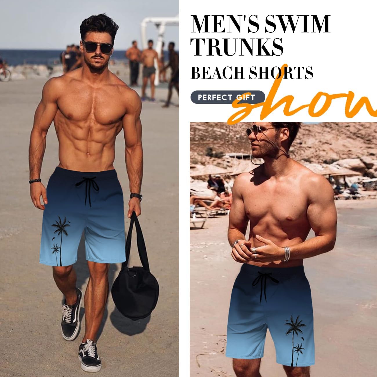 Men's Swim Trunk Hawaiian Mesh Lining Swimsuits Beach Shorts with Pockets - Picture 37 of 138