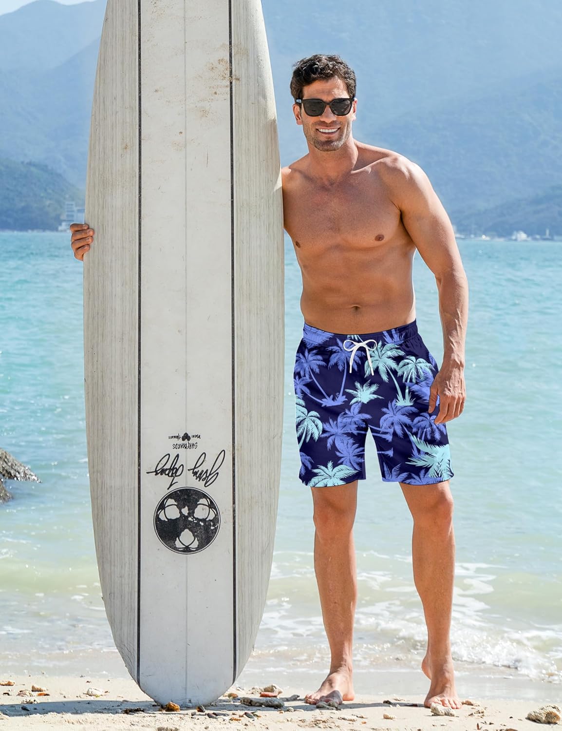 Mens Swim Trunks with Compression Liner 9'' Inseam Quick Dry Swimsuit Shorts - Picture 138 of 155