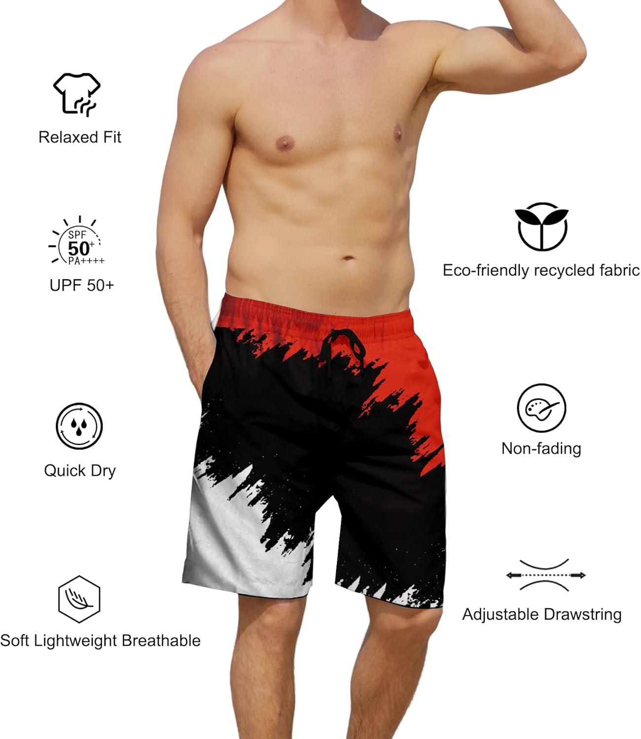 Herren Badehose schnelltrocknend Boardshorts Badeanzug mit Taschen Netzfutter - Bild 55 von 85