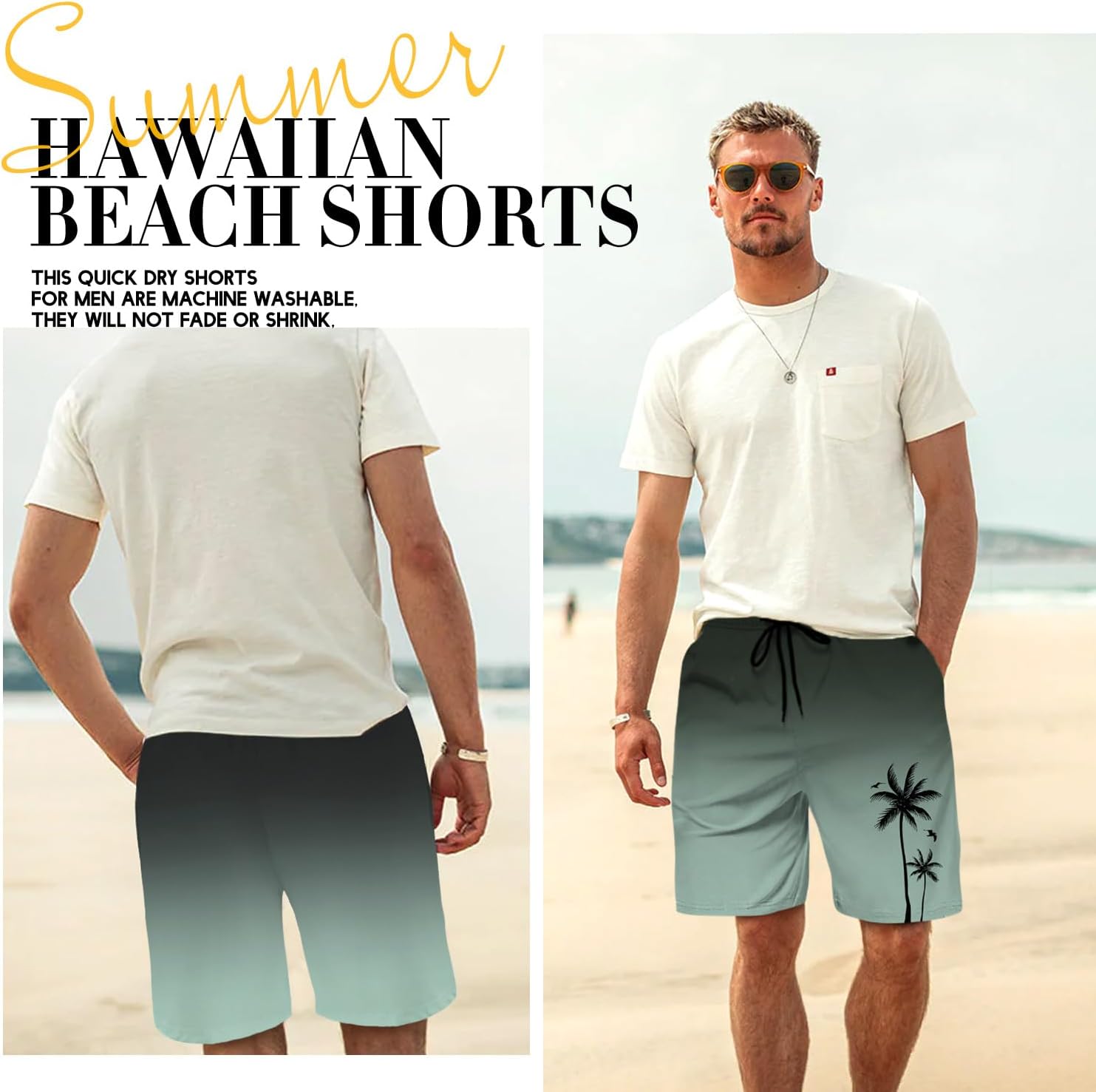Men's Swim Trunk Hawaiian Mesh Lining Swimsuits Beach Shorts with Pockets - Picture 41 of 138