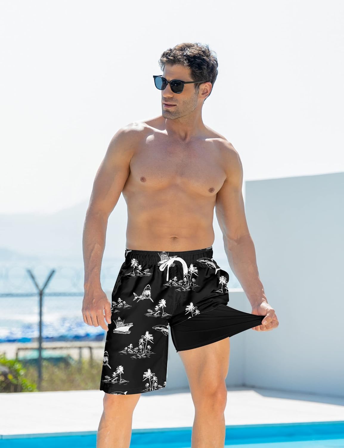 Mens Swim Trunks with Compression Liner 9'' Inseam Quick Dry Swimsuit Shorts - Picture 141 of 155