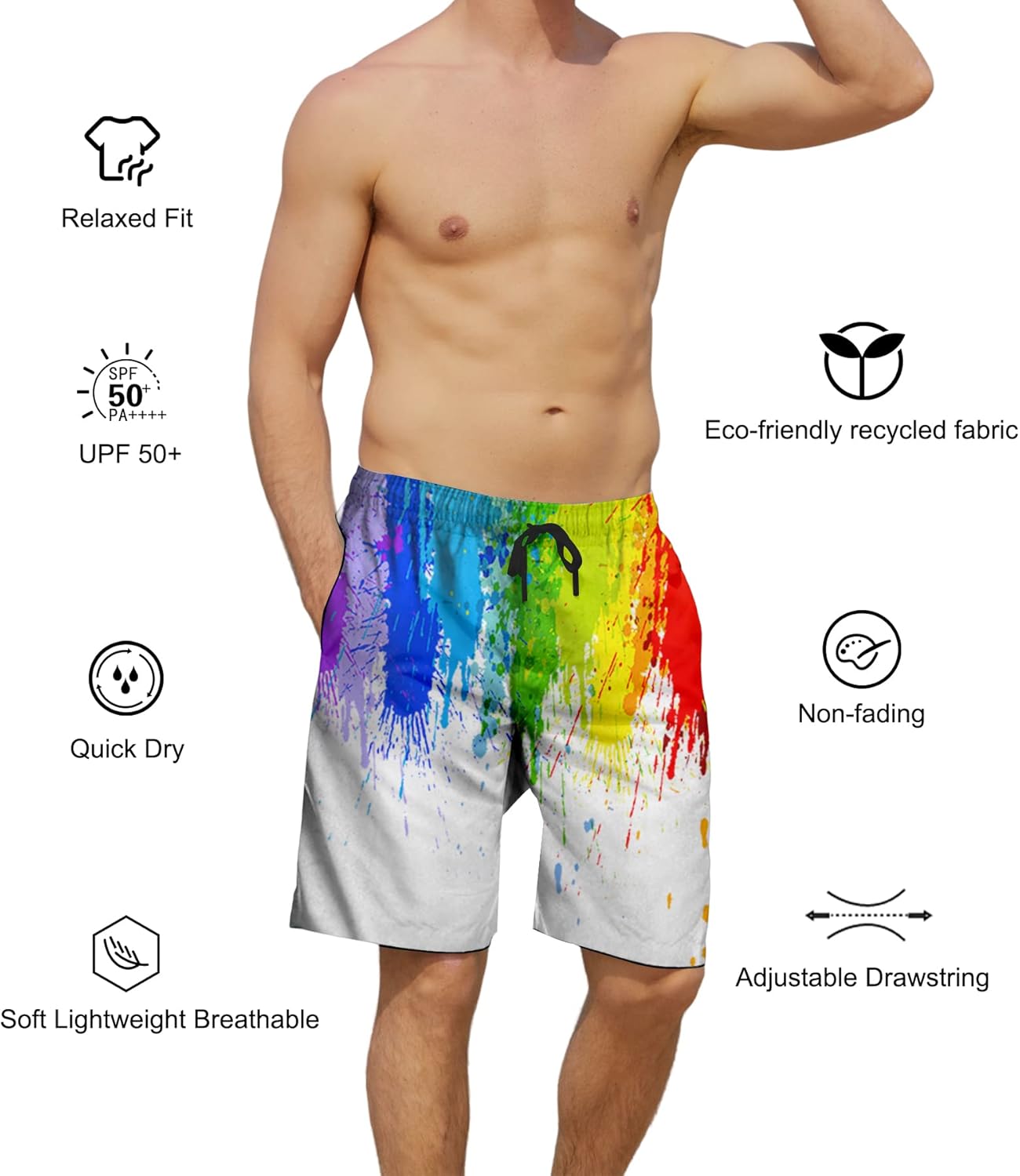 Herren Badehose schnelltrocknend Boardshorts Badeanzug mit Taschen Netzfutter - Bild 59 von 85