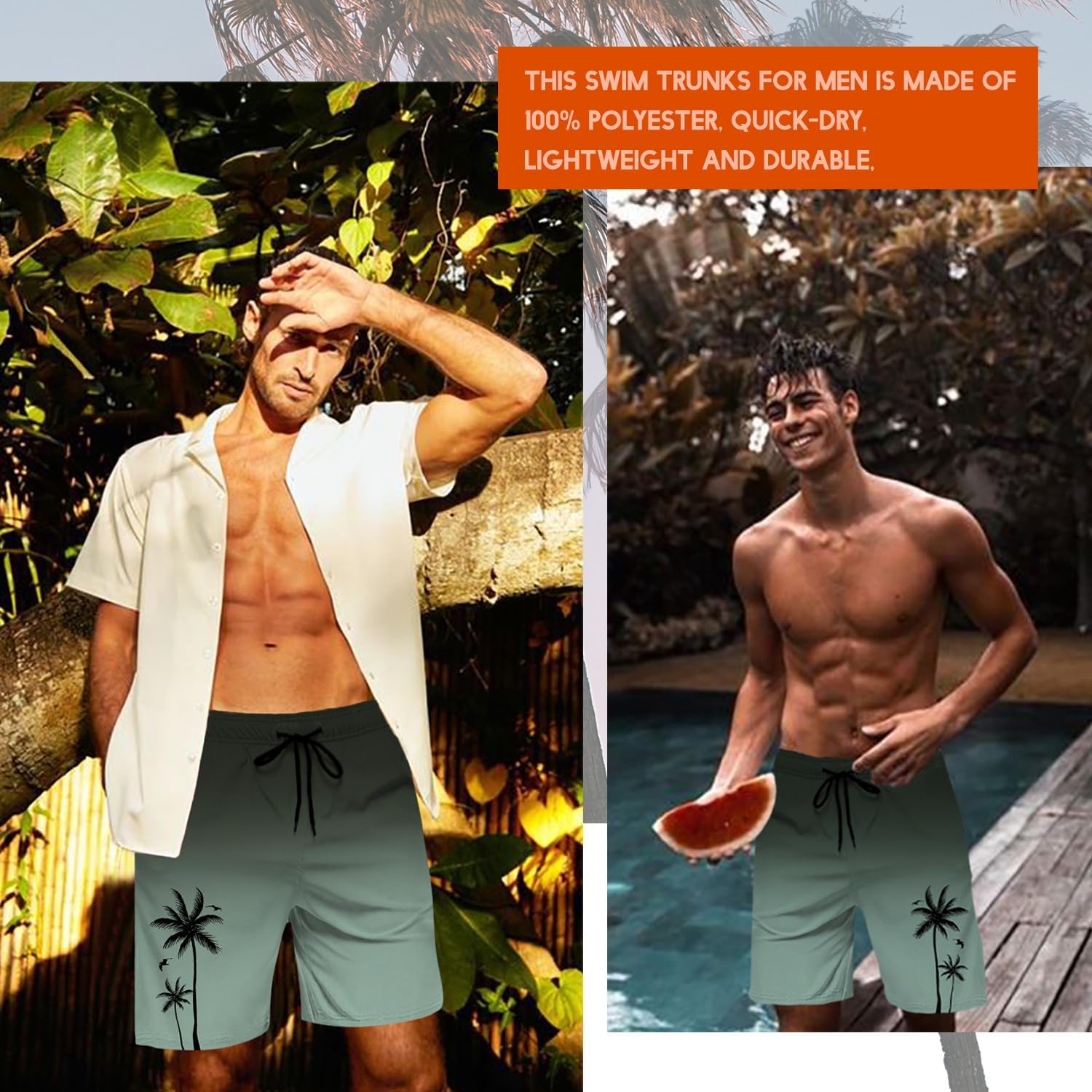 Men's Swim Trunk Hawaiian Mesh Lining Swimsuits Beach Shorts with Pockets - Picture 43 of 138