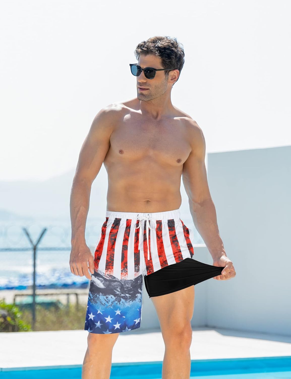 Mens Swim Trunks with Compression Liner 9'' Inseam Quick Dry Swimsuit Shorts - Picture 143 of 155