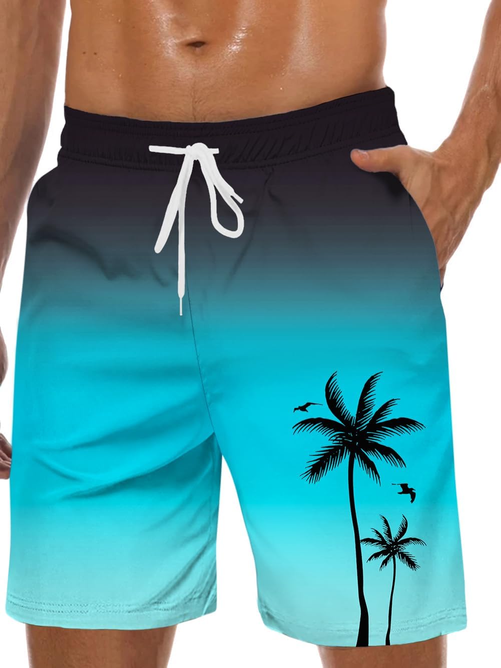 Men's Swim Trunk Hawaiian Mesh Lining Swimsuits Beach Shorts with Pockets - Picture 44 of 138
