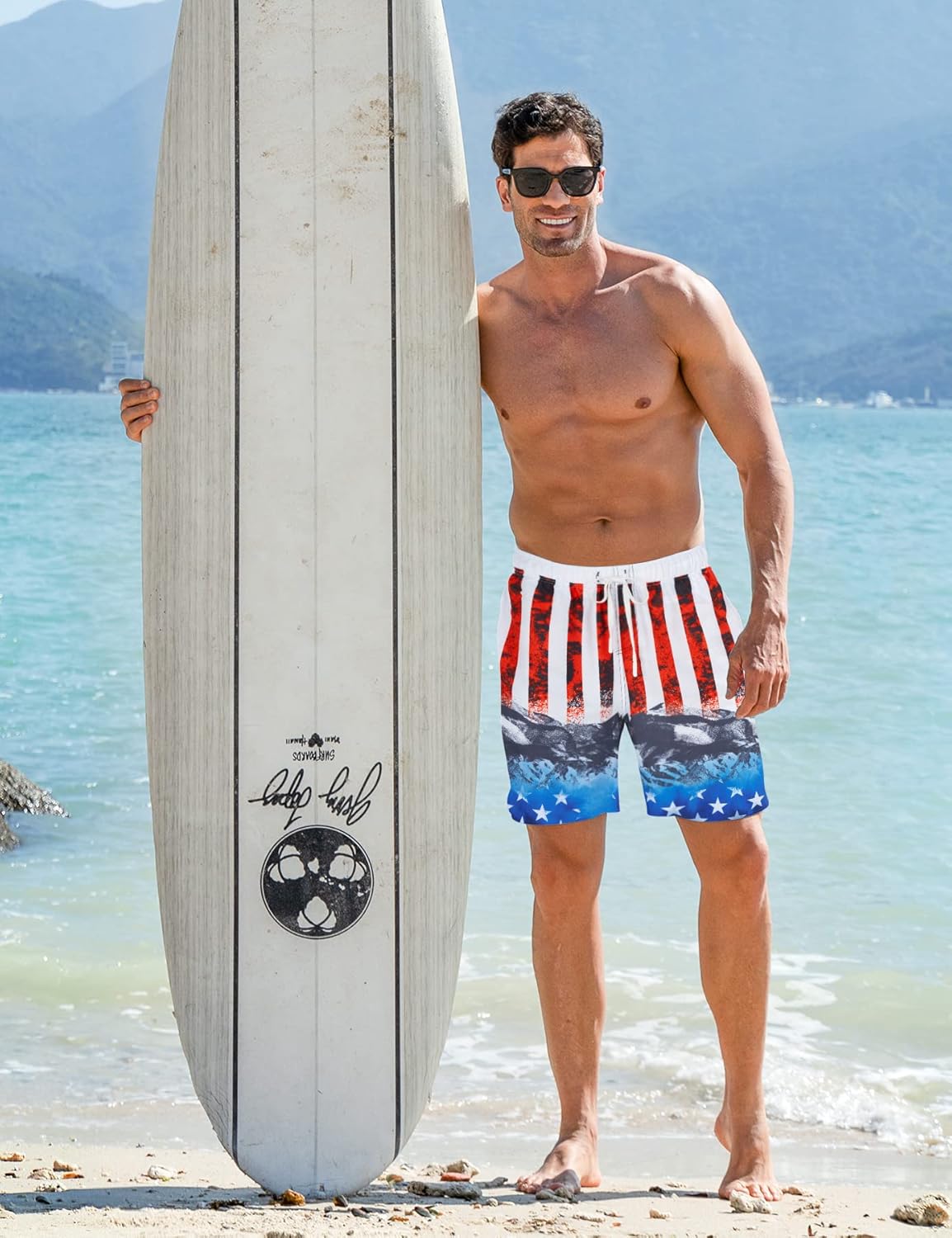 Mens Swim Trunks with Compression Liner 9'' Inseam Quick Dry Swimsuit Shorts - Picture 144 of 155