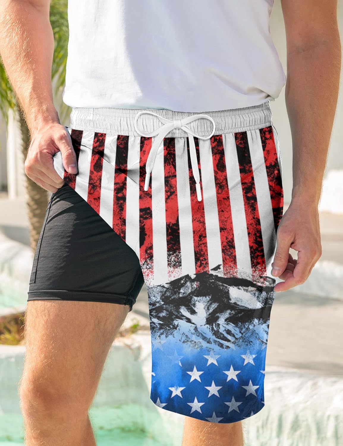 Mens Swim Trunks with Compression Liner 9'' Inseam Quick Dry Swimsuit Shorts - Picture 146 of 155