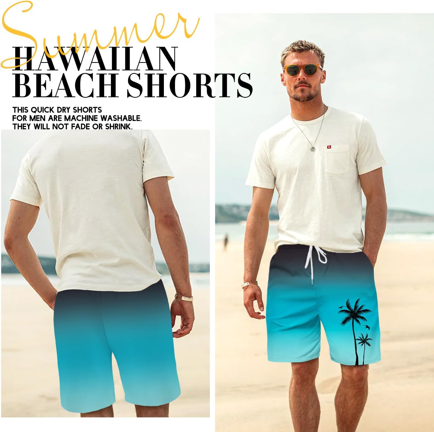 Men's Swim Trunk Hawaiian Mesh Lining Swimsuits Beach Shorts with Pockets - Picture 46 of 138