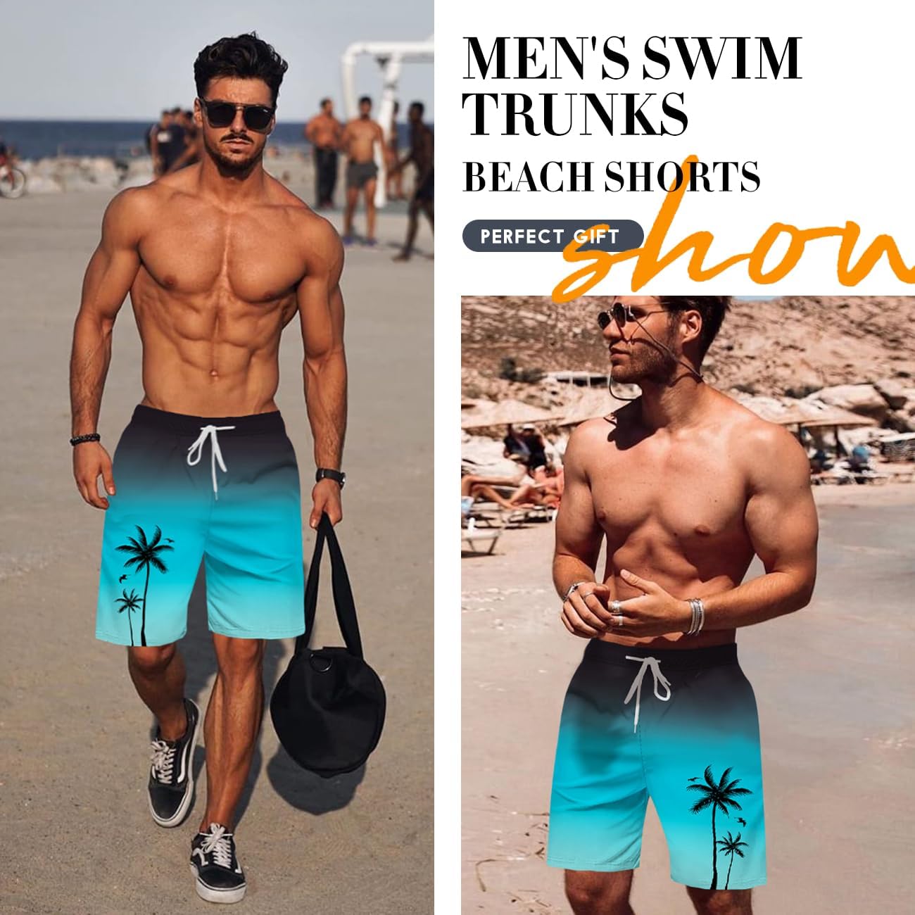 Men's Swim Trunk Hawaiian Mesh Lining Swimsuits Beach Shorts with Pockets - Picture 47 of 138