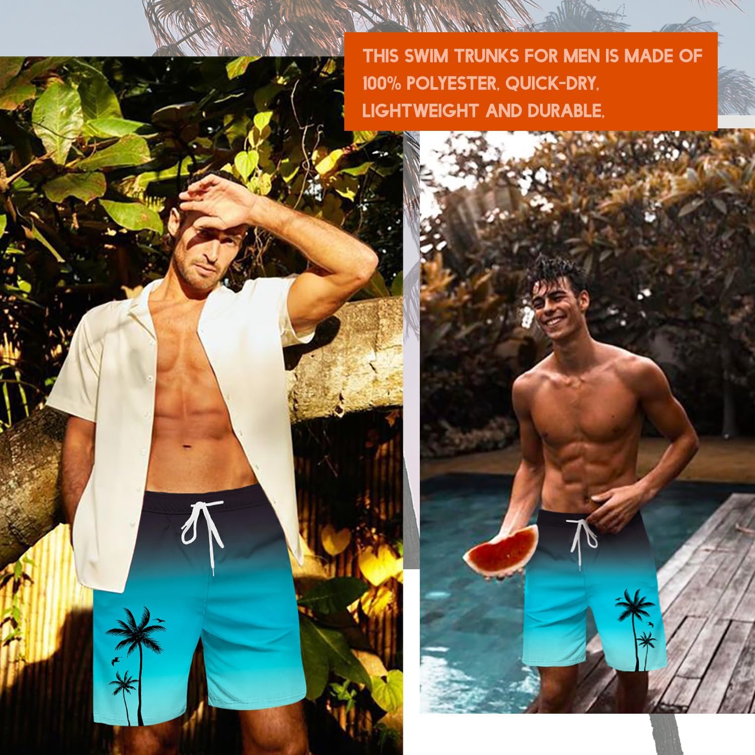 Men's Swim Trunk Hawaiian Mesh Lining Swimsuits Beach Shorts with Pockets - Picture 48 of 138