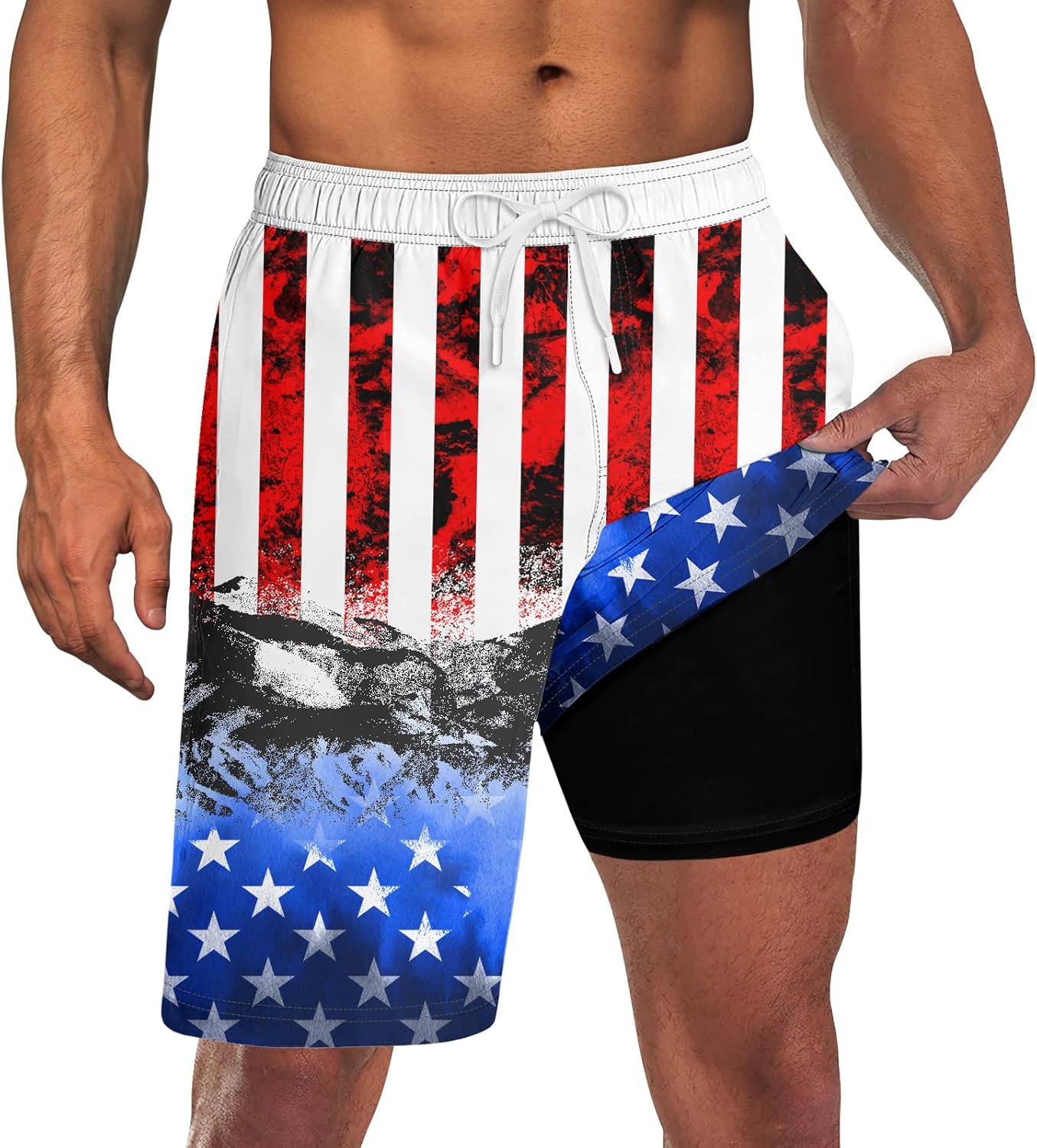 Mens Swim Trunks with Compression Liner 9'' Inseam Quick Dry Swimsuit Shorts - Picture 147 of 155