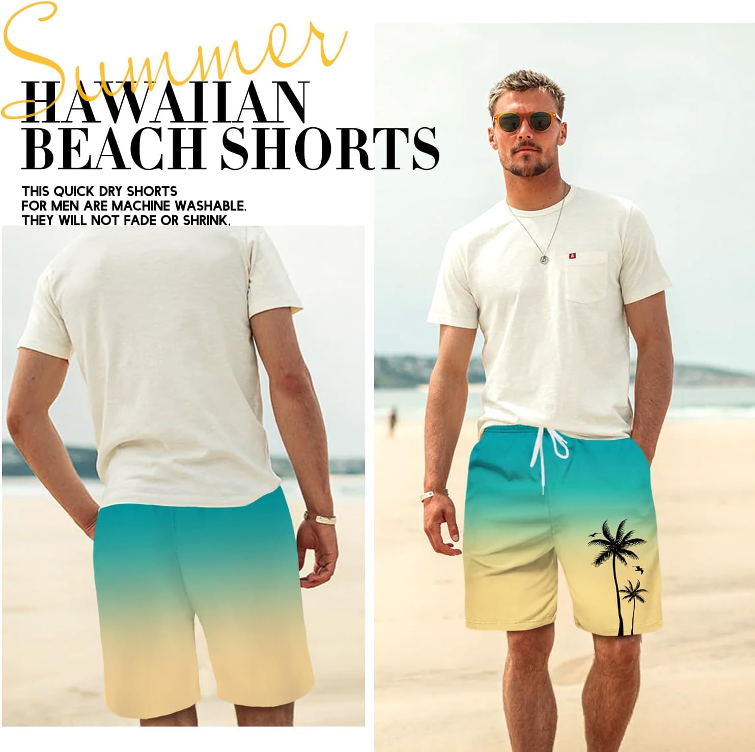 Men's Swim Trunk Hawaiian Mesh Lining Swimsuits Beach Shorts with Pockets - Picture 50 of 138