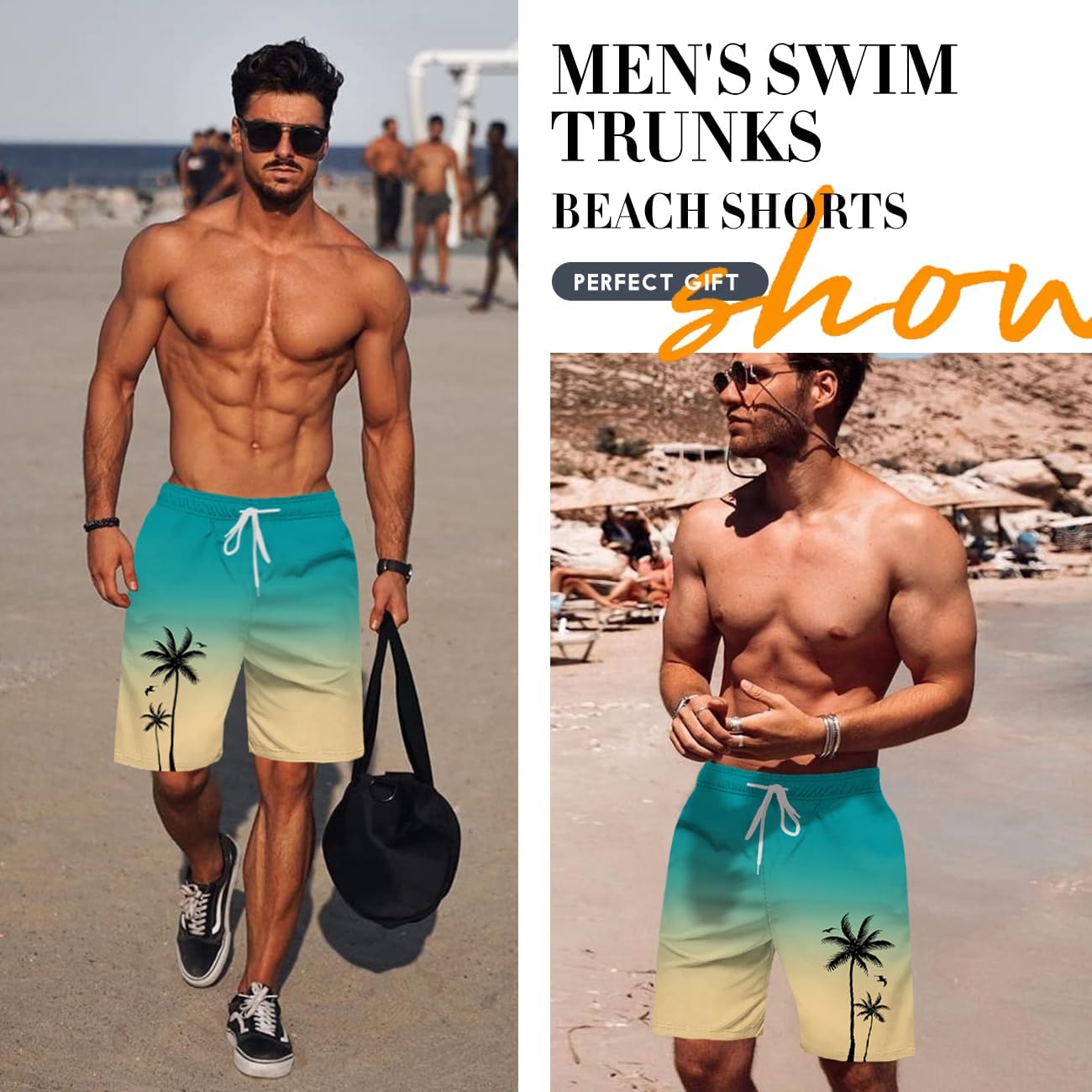 Men's Swim Trunk Hawaiian Mesh Lining Swimsuits Beach Shorts with Pockets - Picture 51 of 138