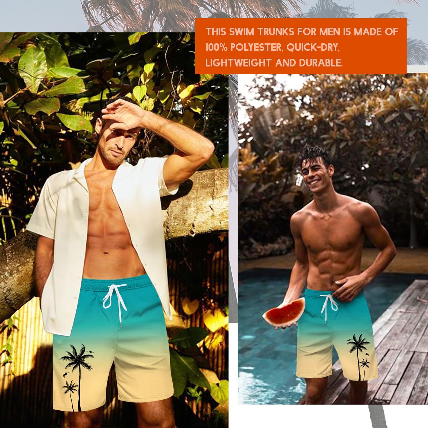 Men's Swim Trunk Hawaiian Mesh Lining Swimsuits Beach Shorts with Pockets - Picture 52 of 138