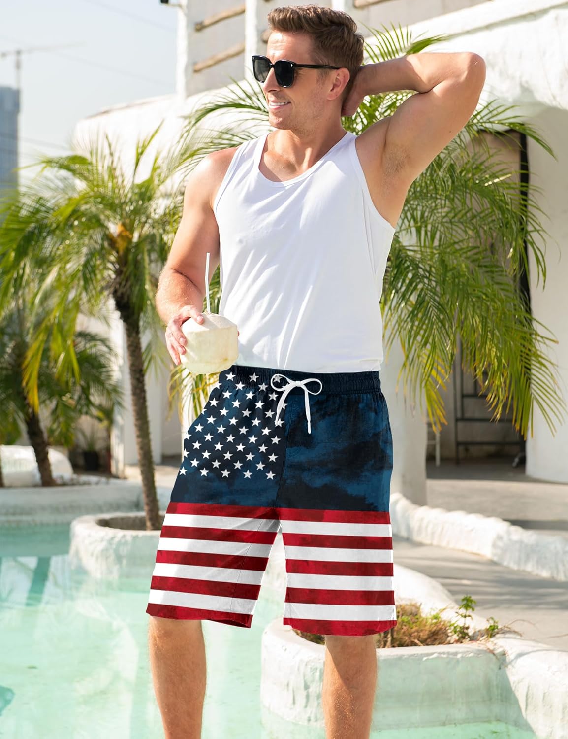 Mens Swim Trunks with Compression Liner 9'' Inseam Quick Dry Swimsuit Shorts - Picture 149 of 155