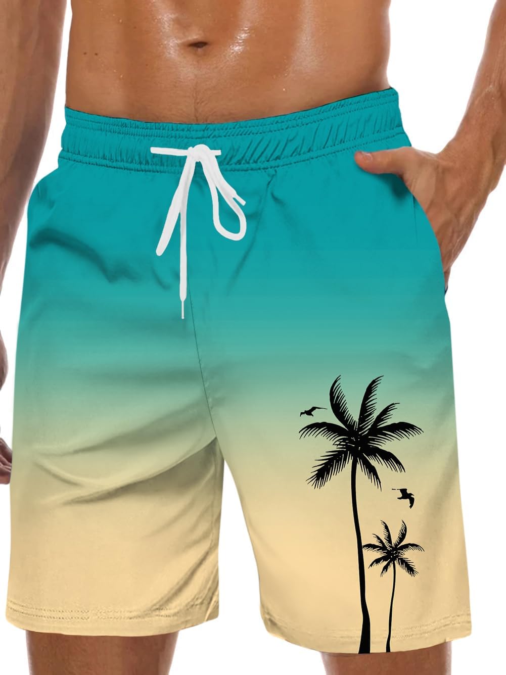 Men's Swim Trunk Hawaiian Mesh Lining Swimsuits Beach Shorts with Pockets - Picture 53 of 138