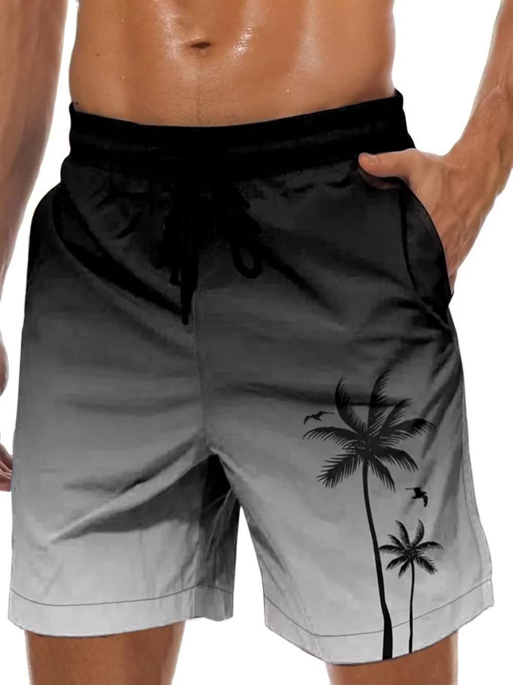 Men's Swim Trunk Hawaiian Mesh Lining Swimsuits Beach Shorts with Pockets - Picture 54 of 138
