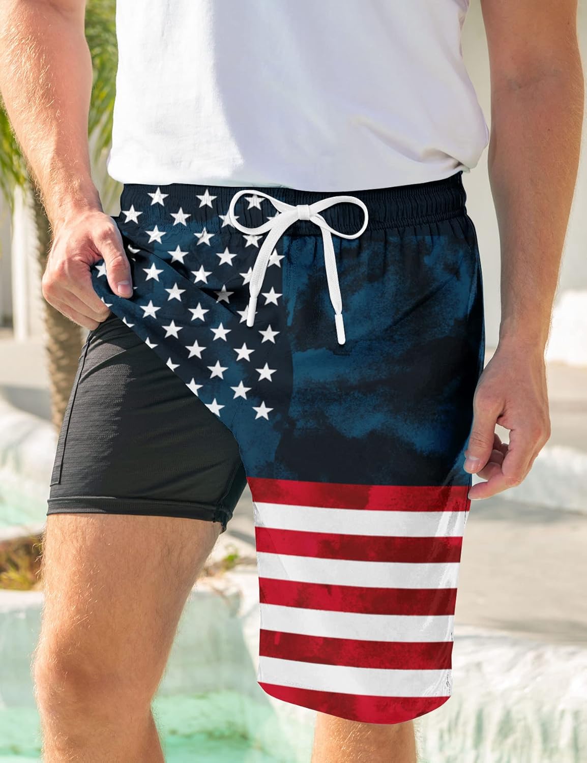 Mens Swim Trunks with Compression Liner 9'' Inseam Quick Dry Swimsuit Shorts - Picture 151 of 155