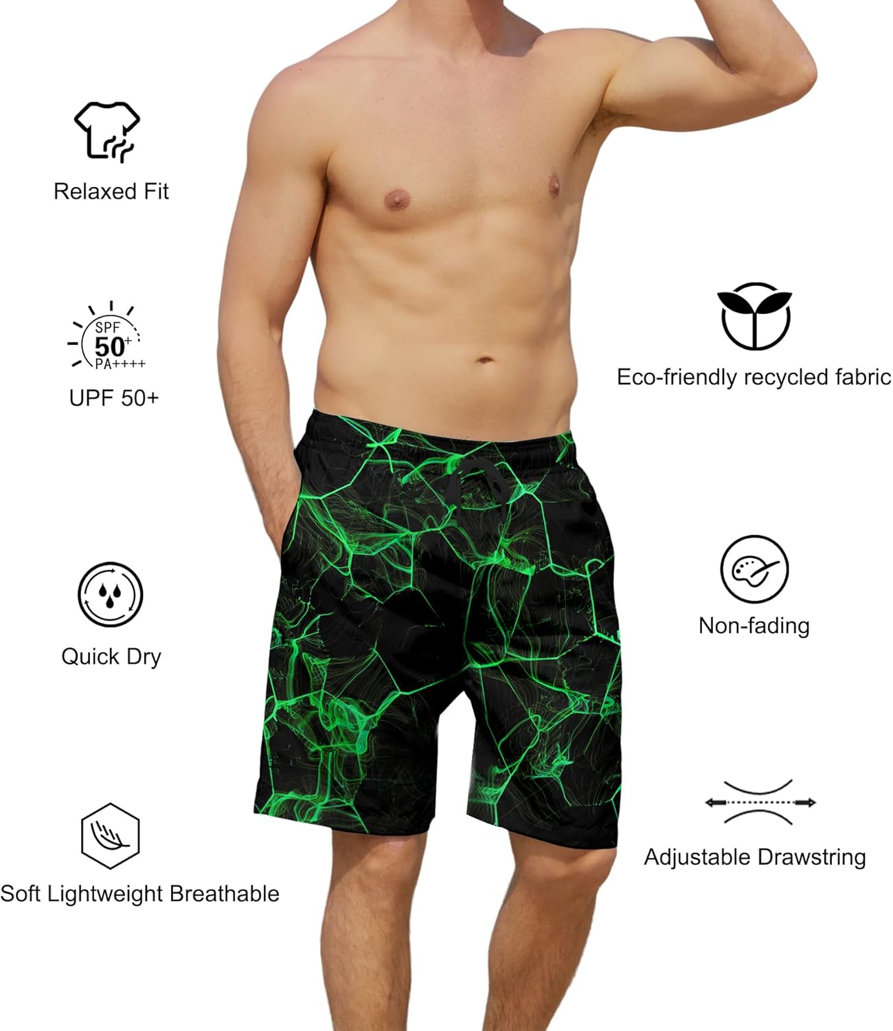 Herren Badehose schnelltrocknend Boardshorts Badeanzug mit Taschen Netzfutter - Bild 72 von 85