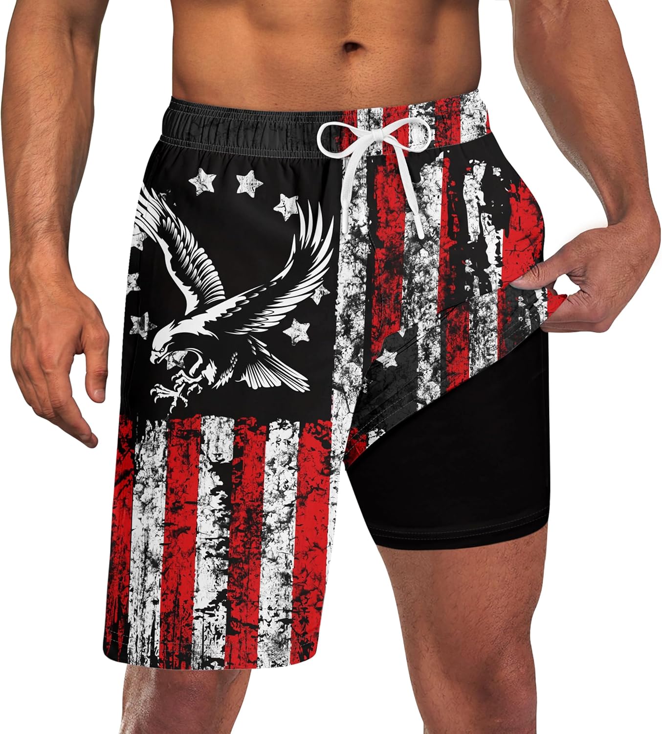 Mens Swim Trunks with Compression Liner 9'' Inseam Quick Dry Swimsuit Shorts - Picture 152 of 155