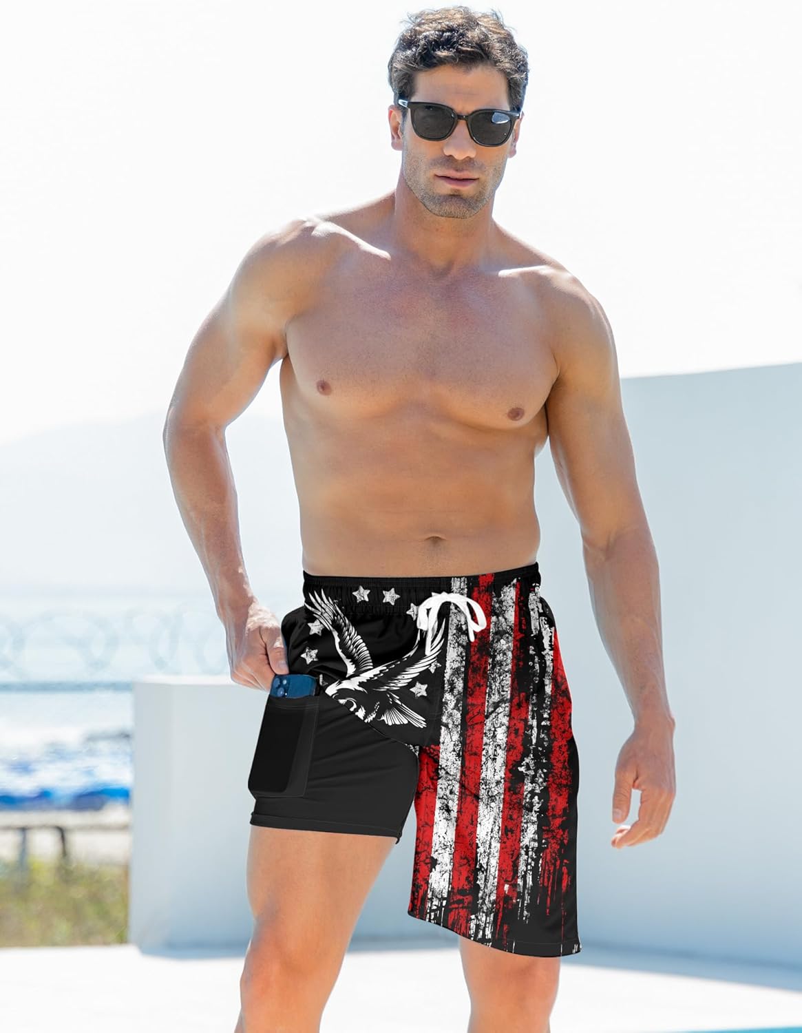 Mens Swim Trunks with Compression Liner 9'' Inseam Quick Dry Swimsuit Shorts - Picture 153 of 155