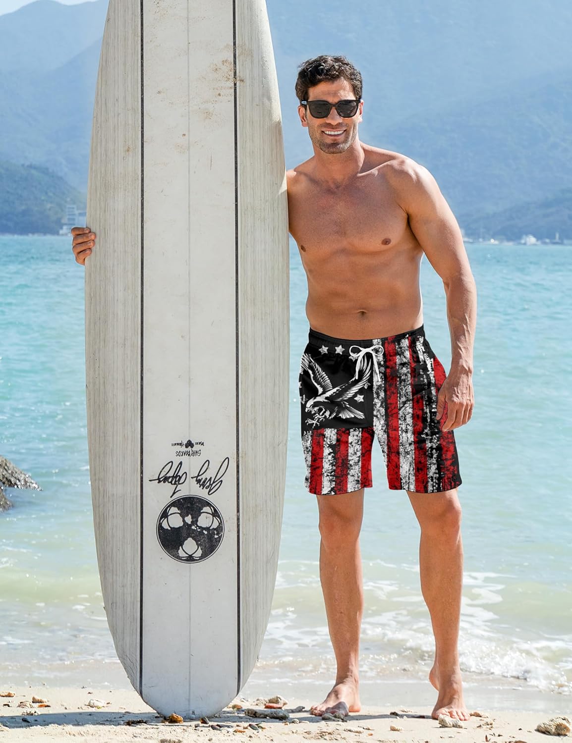 Mens Swim Trunks with Compression Liner 9'' Inseam Quick Dry Swimsuit Shorts - Picture 155 of 155