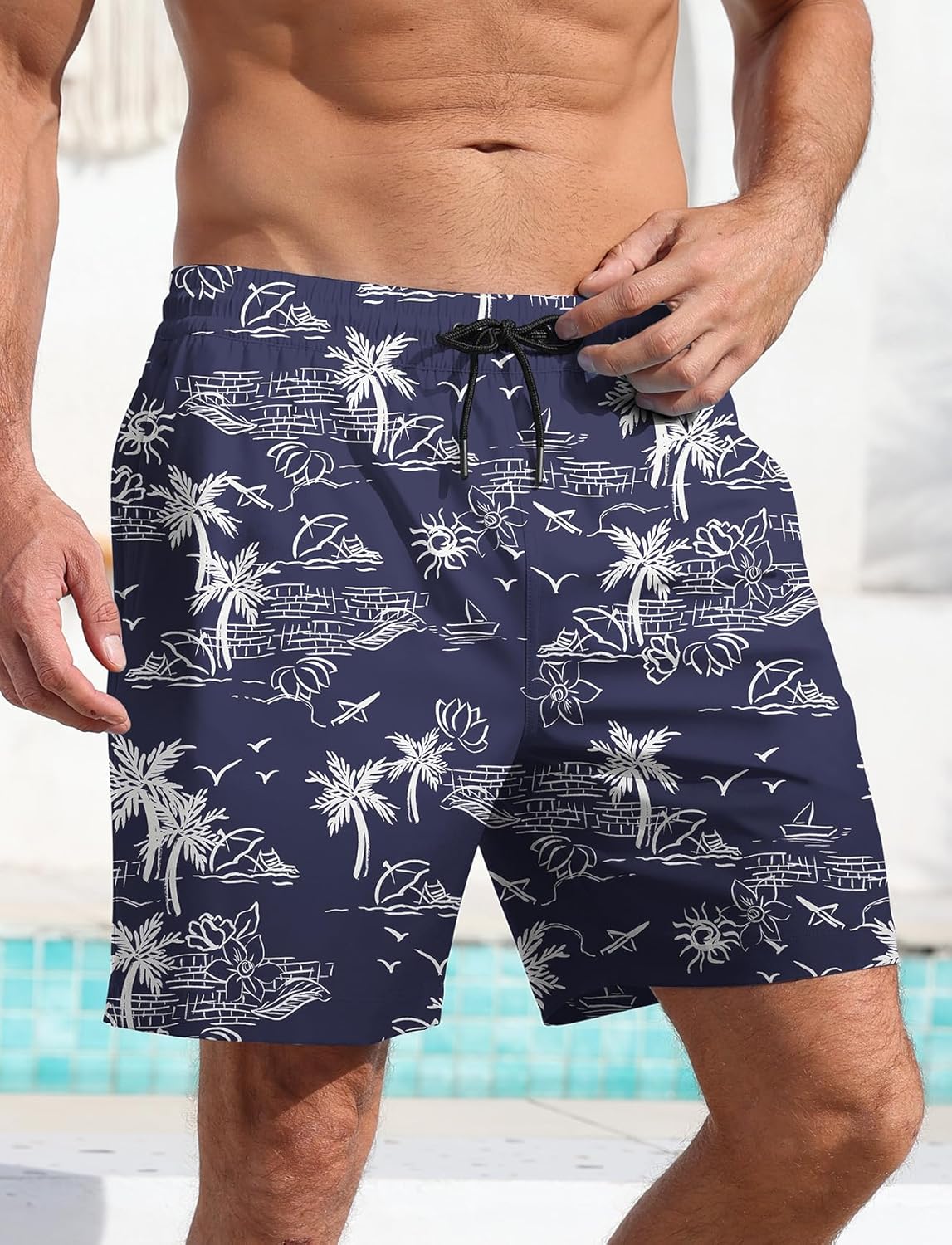 Men's Swim Trunk Hawaiian Mesh Lining Swimsuits Beach Shorts with Pockets - Picture 61 of 138
