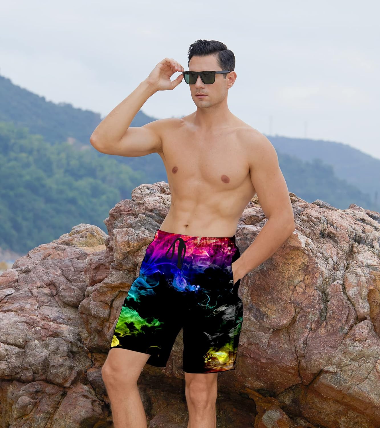 Herren Badehose schnelltrocknend Boardshorts Badeanzug mit Taschen Netzfutter - Bild 79 von 85