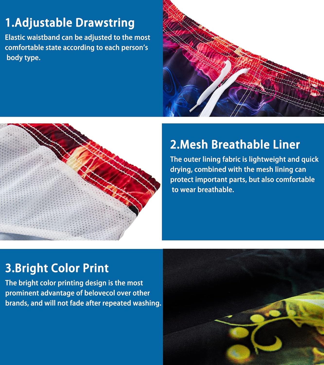 Herren Badehose schnelltrocknend Boardshorts Badeanzug mit Taschen Netzfutter - Bild 81 von 85