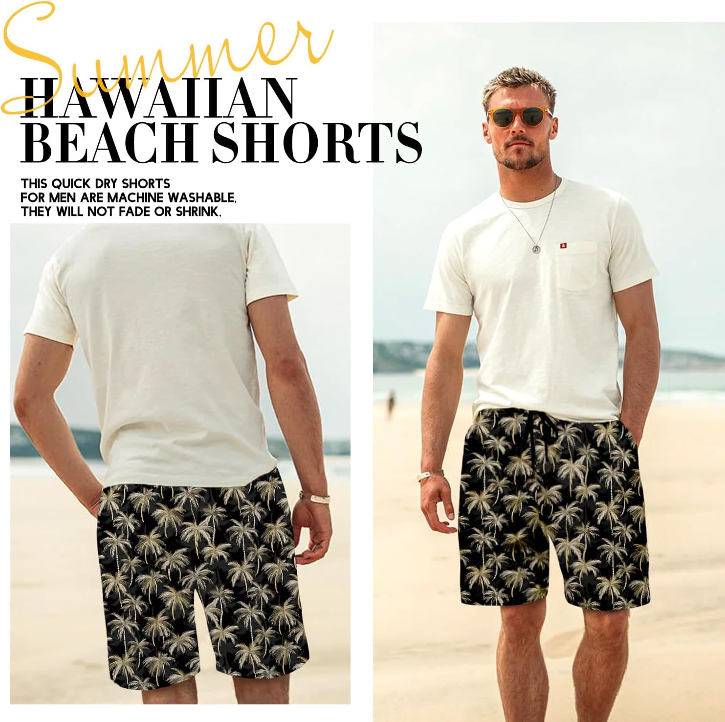 Men's Swim Trunk Hawaiian Mesh Lining Swimsuits Beach Shorts with Pockets - Picture 66 of 138
