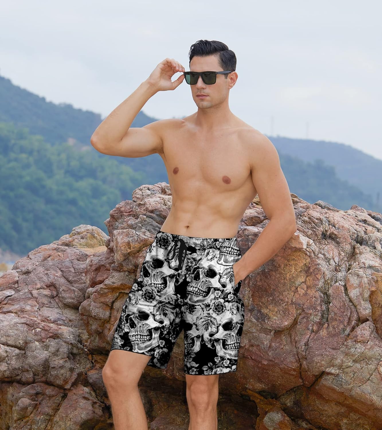Herren Badehose schnelltrocknend Boardshorts Badeanzug mit Taschen Netzfutter - Bild 83 von 85