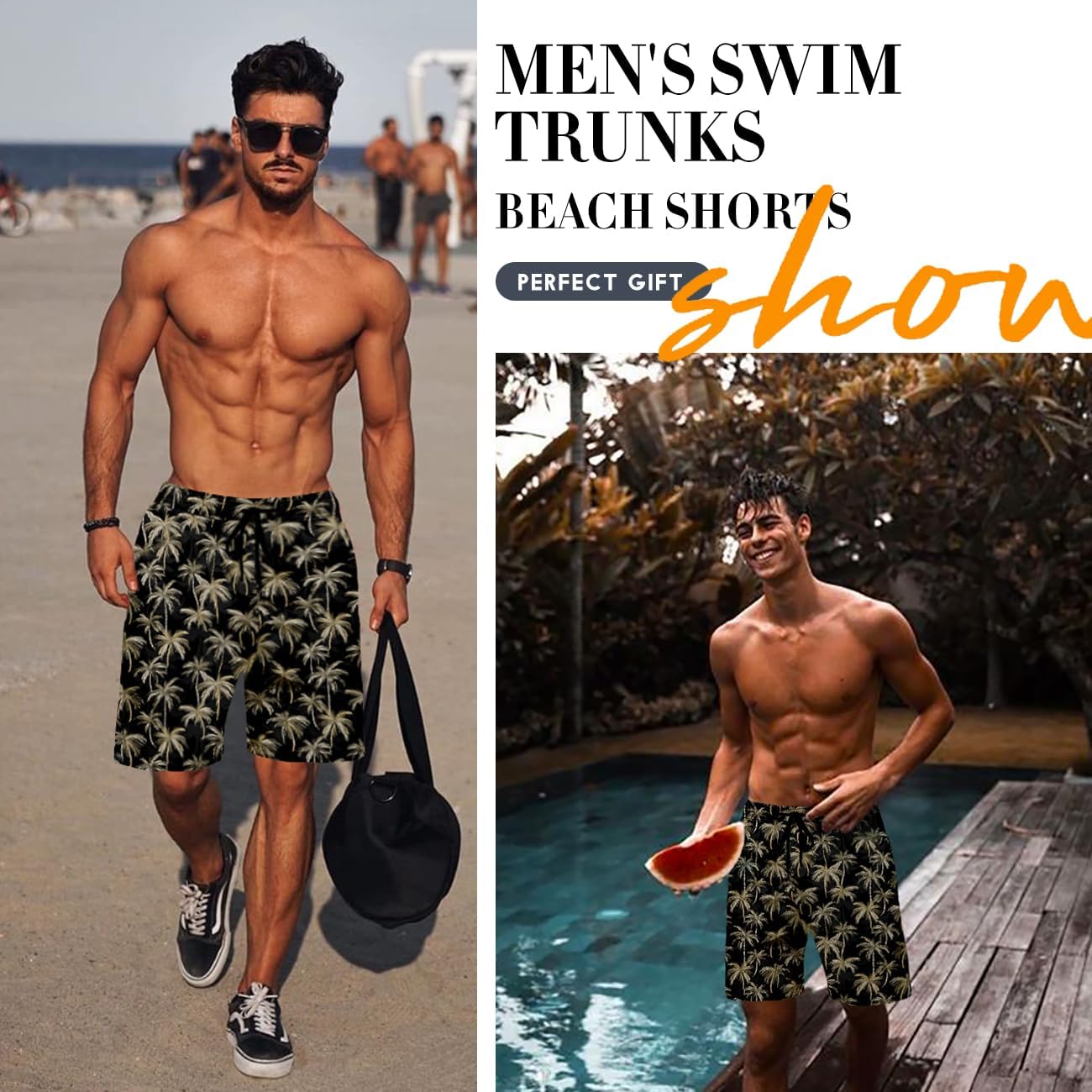 Men's Swim Trunk Hawaiian Mesh Lining Swimsuits Beach Shorts with Pockets - Picture 67 of 138