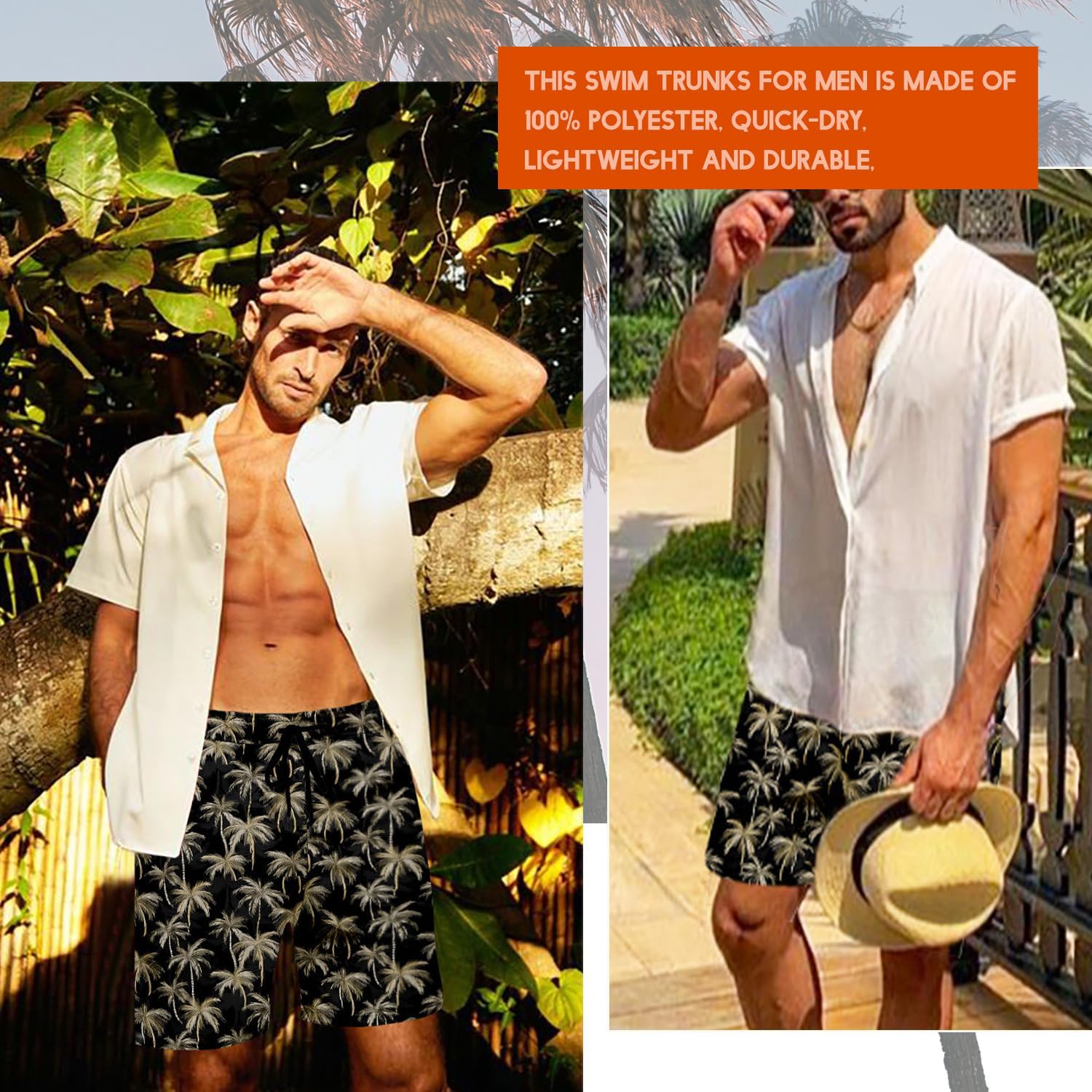 Men's Swim Trunk Hawaiian Mesh Lining Swimsuits Beach Shorts with Pockets - Picture 68 of 138