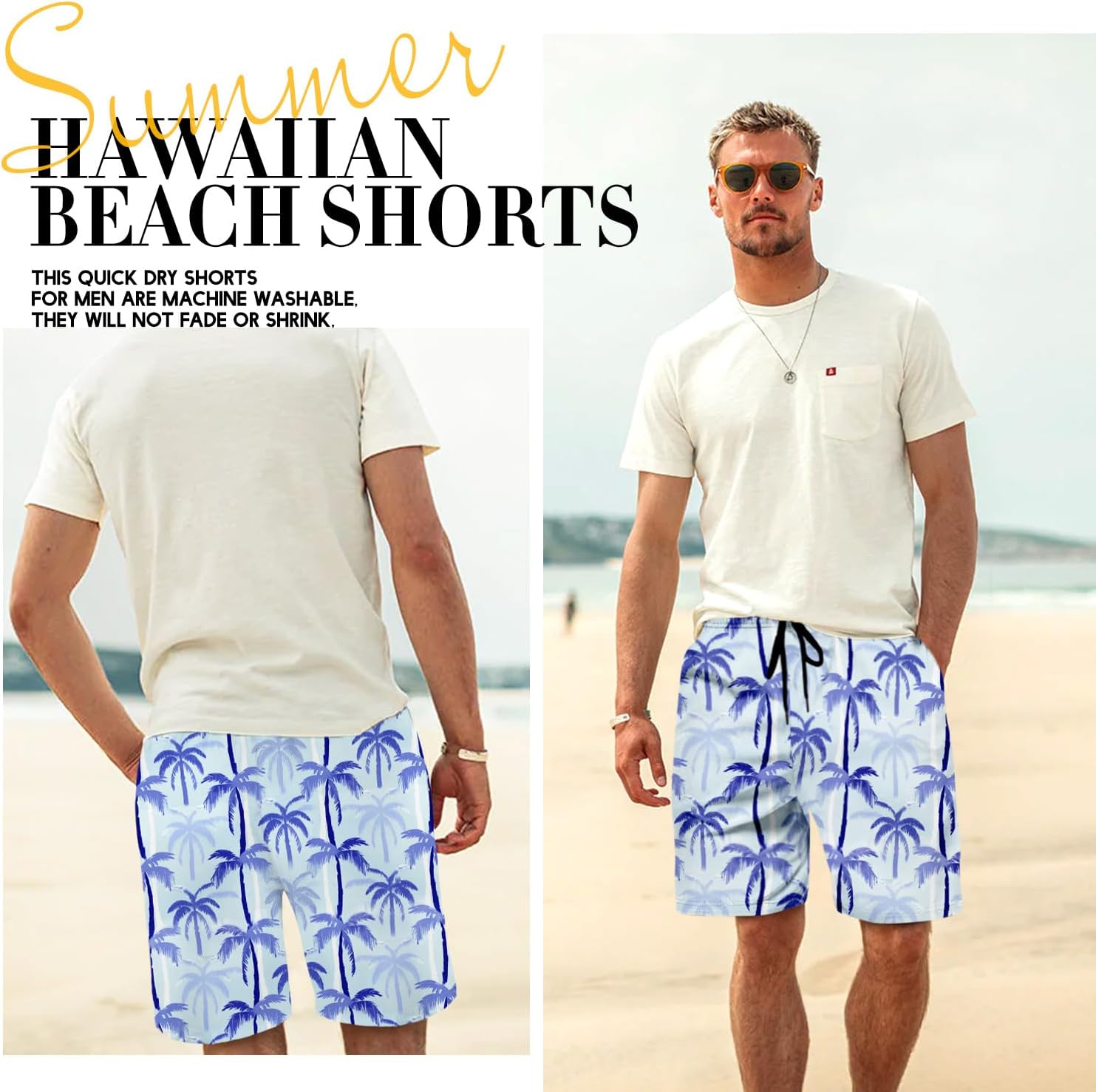 Men's Swim Trunk Hawaiian Mesh Lining Swimsuits Beach Shorts with Pockets - Picture 71 of 138