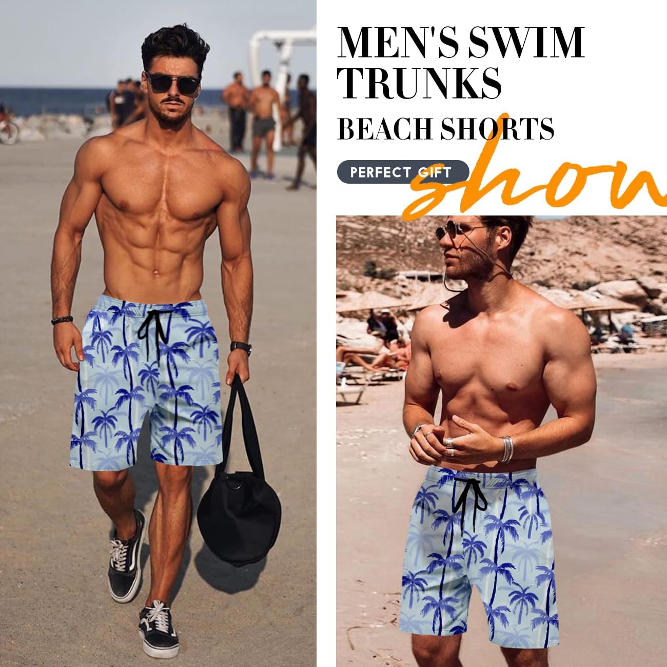 Men's Swim Trunk Hawaiian Mesh Lining Swimsuits Beach Shorts with Pockets - Picture 72 of 138