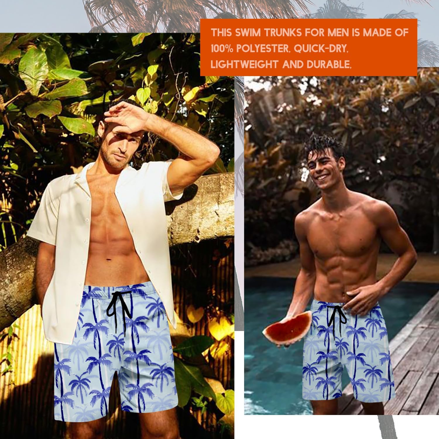 Men's Swim Trunk Hawaiian Mesh Lining Swimsuits Beach Shorts with Pockets - Picture 73 of 138