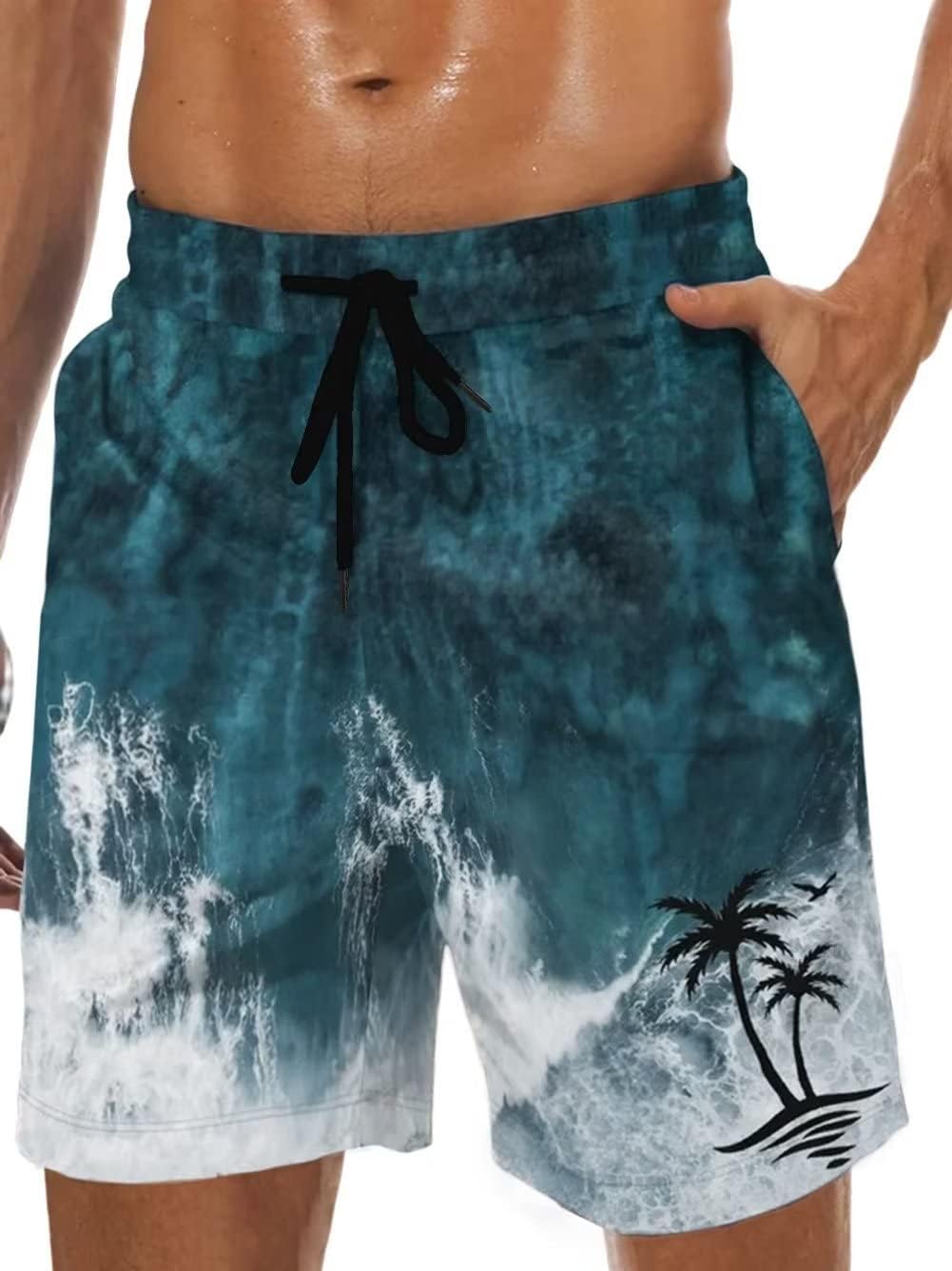 Men's Swim Trunk Hawaiian Mesh Lining Swimsuits Beach Shorts with Pockets - Picture 75 of 138