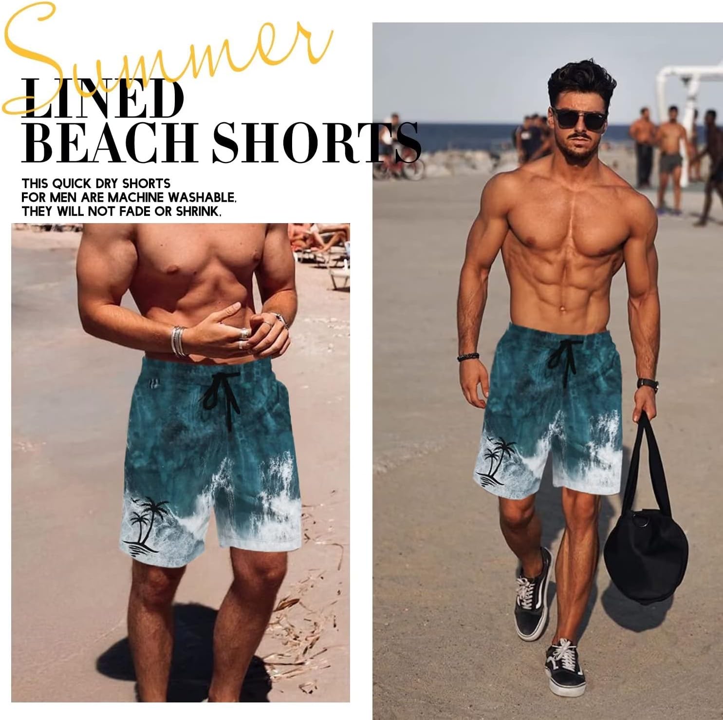 Men's Swim Trunk Hawaiian Mesh Lining Swimsuits Beach Shorts with Pockets - Picture 78 of 138