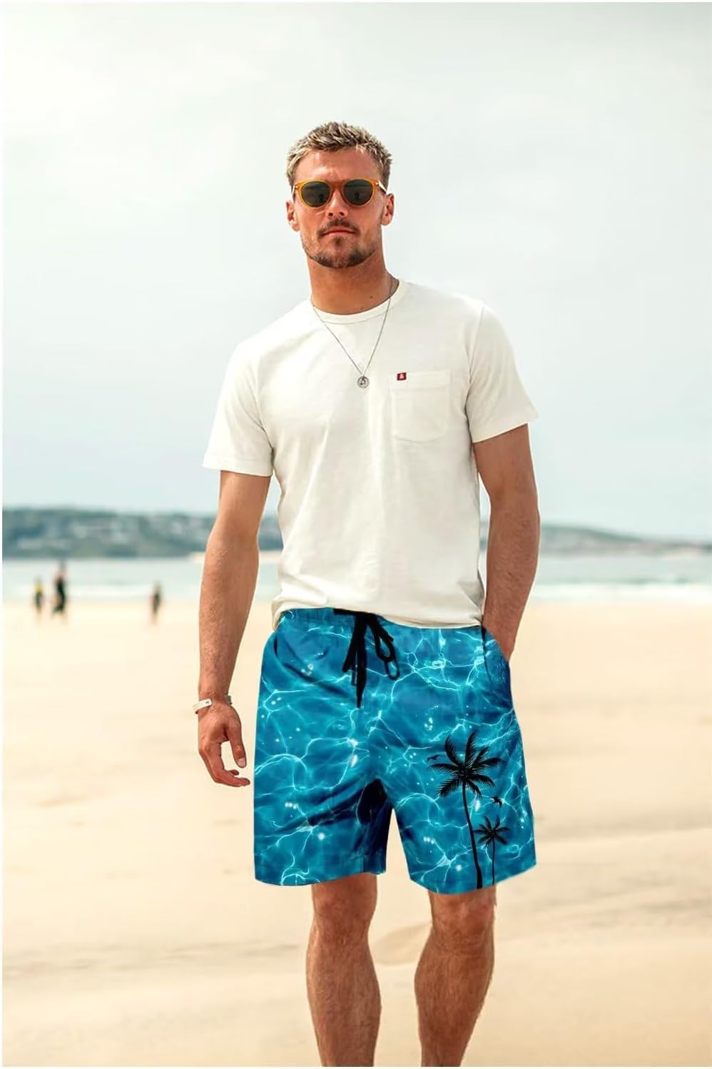 Men's Swim Trunk Hawaiian Mesh Lining Swimsuits Beach Shorts with Pockets - Picture 83 of 138