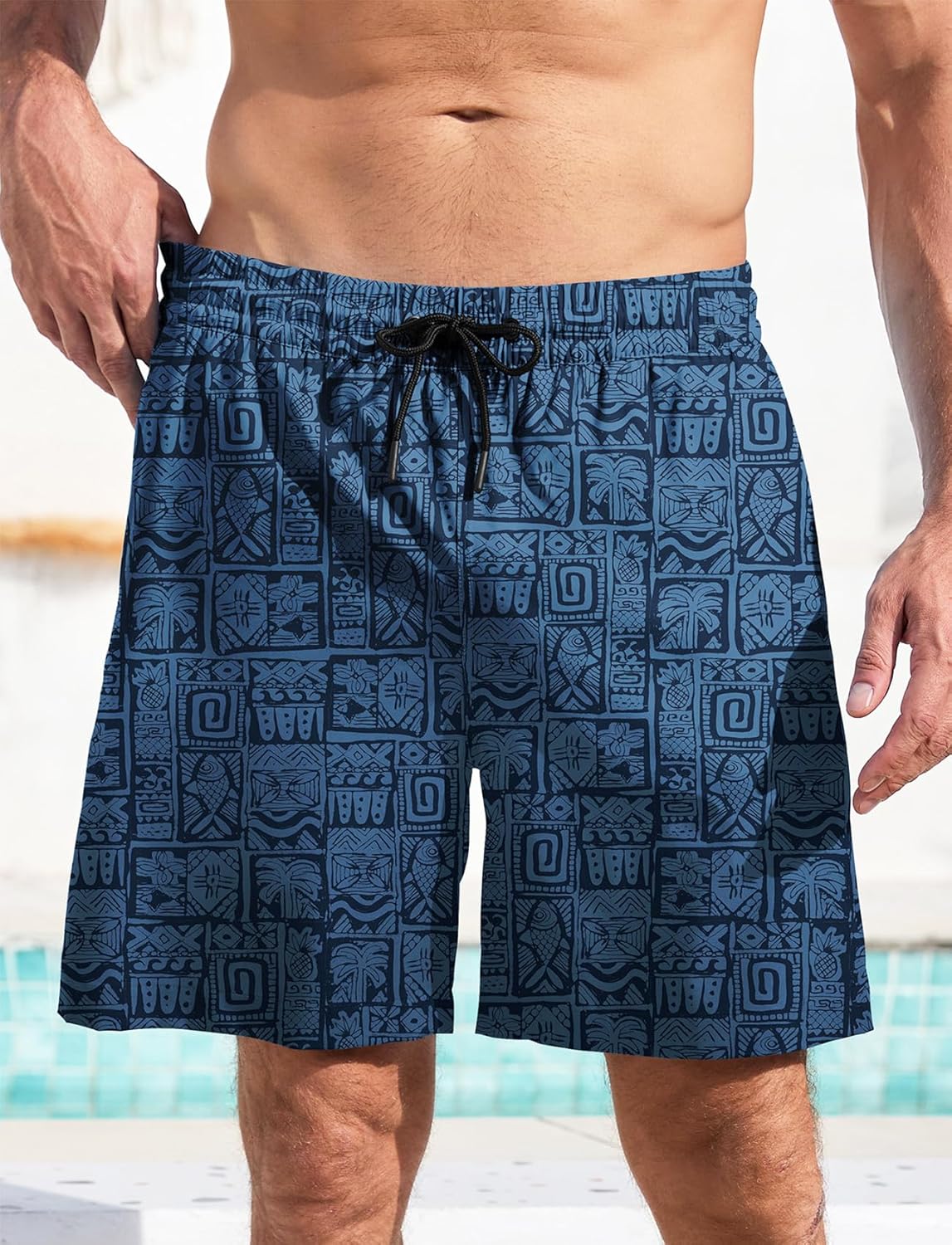 Men's Swim Trunk Hawaiian Mesh Lining Swimsuits Beach Shorts with Pockets - Picture 85 of 138