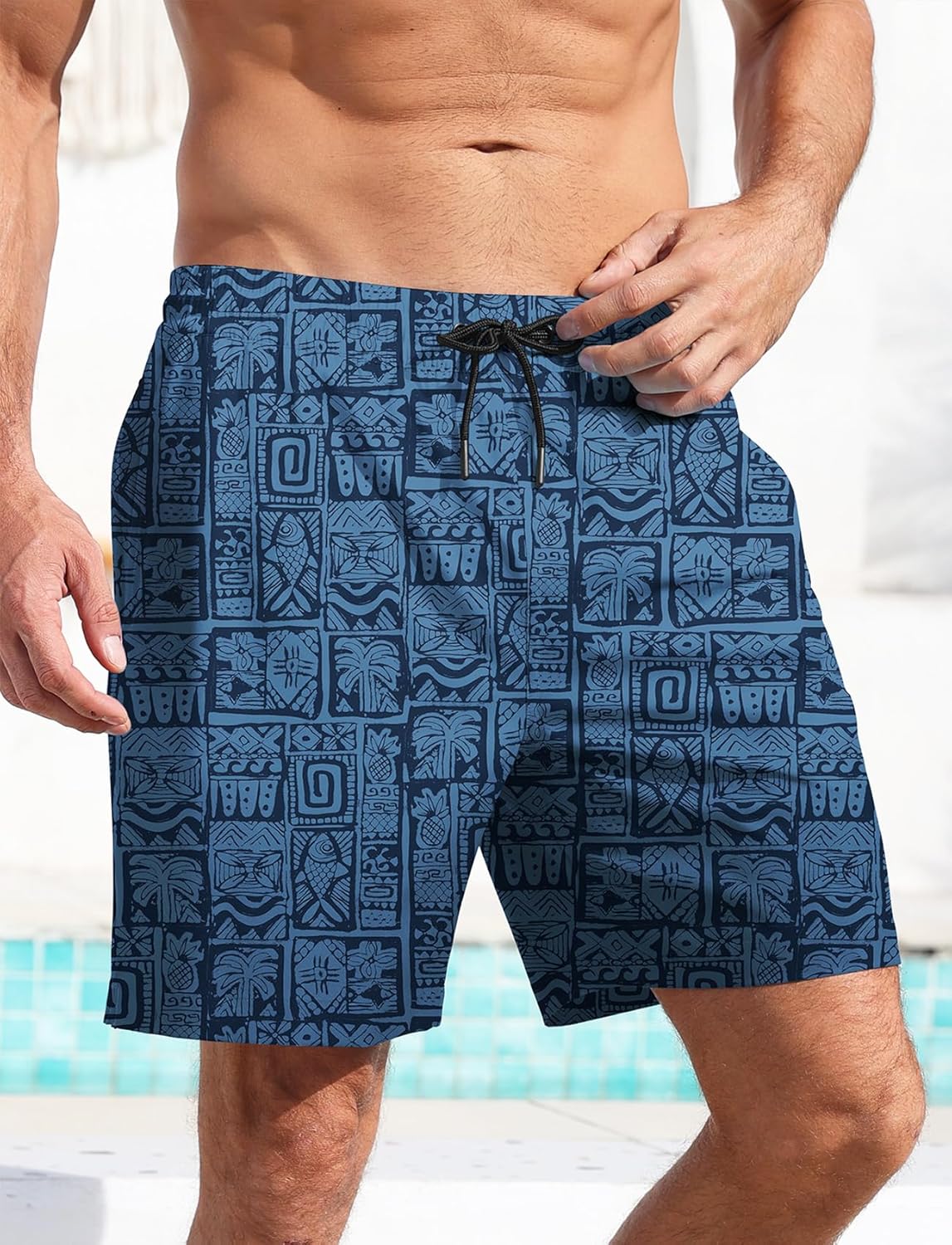 Men's Swim Trunk Hawaiian Mesh Lining Swimsuits Beach Shorts with Pockets - Picture 86 of 138