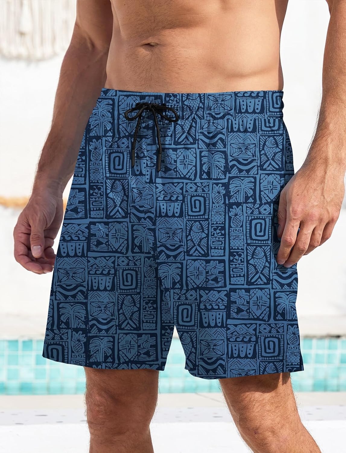 Men's Swim Trunk Hawaiian Mesh Lining Swimsuits Beach Shorts with Pockets - Picture 87 of 138