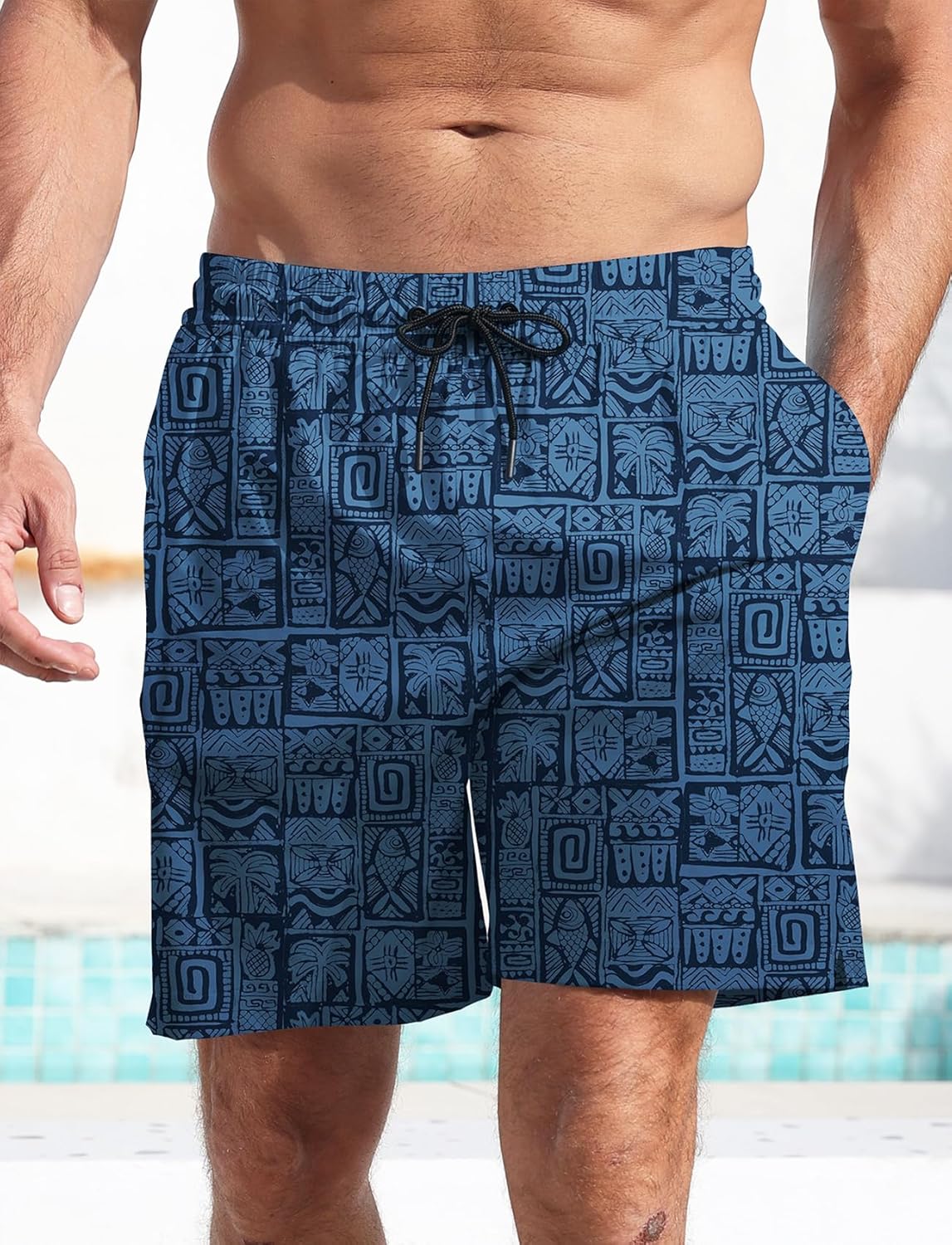 Men's Swim Trunk Hawaiian Mesh Lining Swimsuits Beach Shorts with Pockets - Picture 88 of 138
