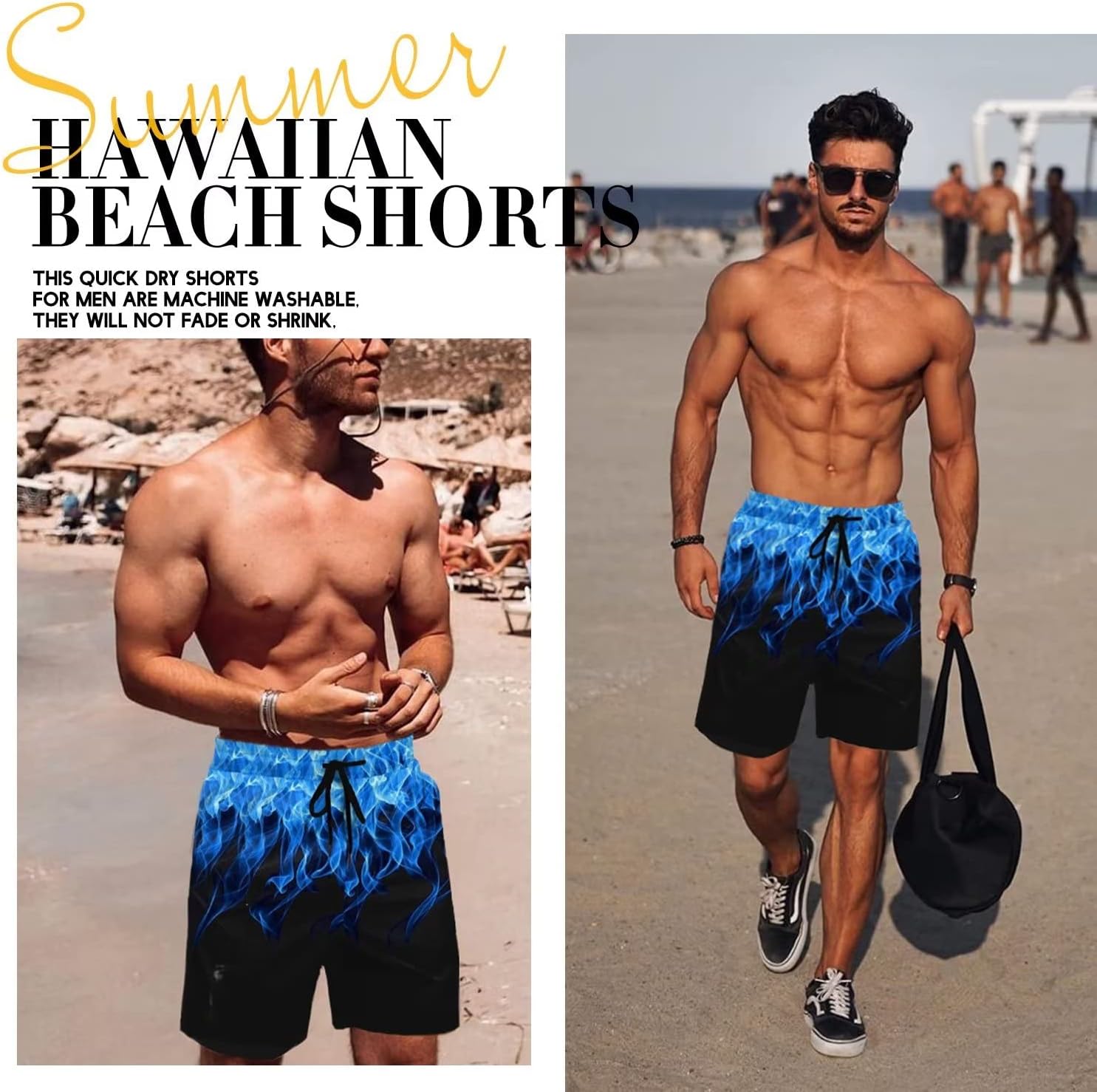 Men's Swim Trunk Hawaiian Mesh Lining Swimsuits Beach Shorts with Pockets - Picture 92 of 138