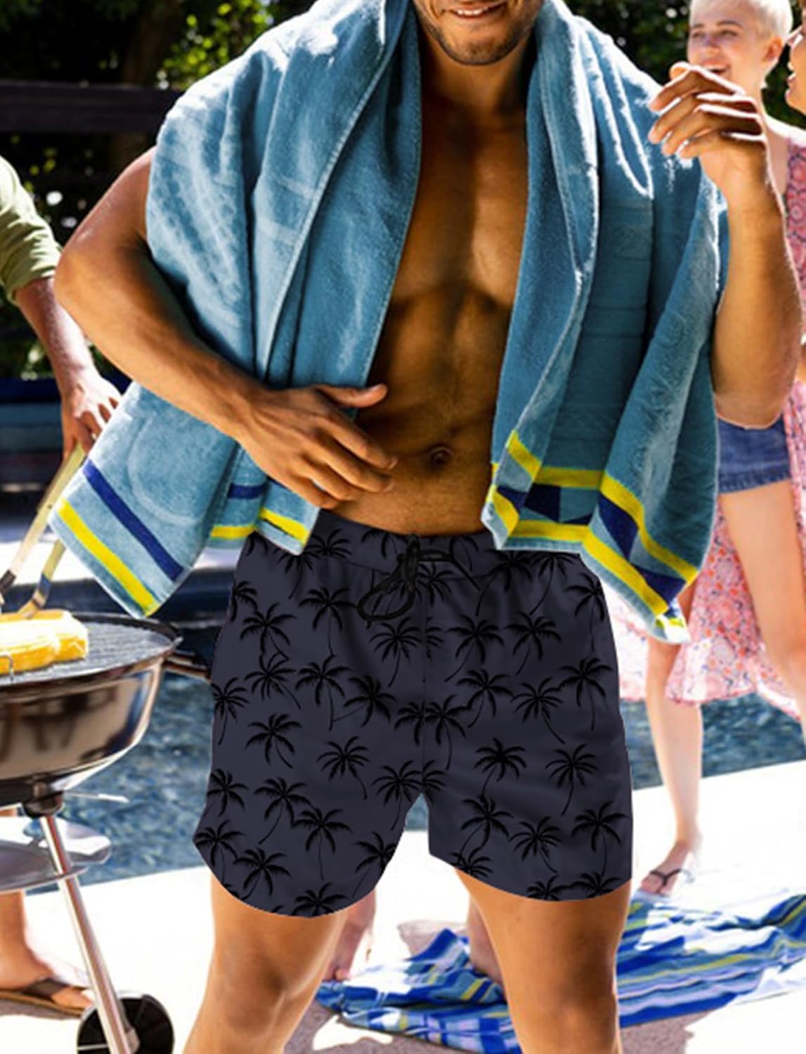Men's Swim Trunk Hawaiian Mesh Lining Swimsuits Beach Shorts with Pockets - Picture 98 of 138