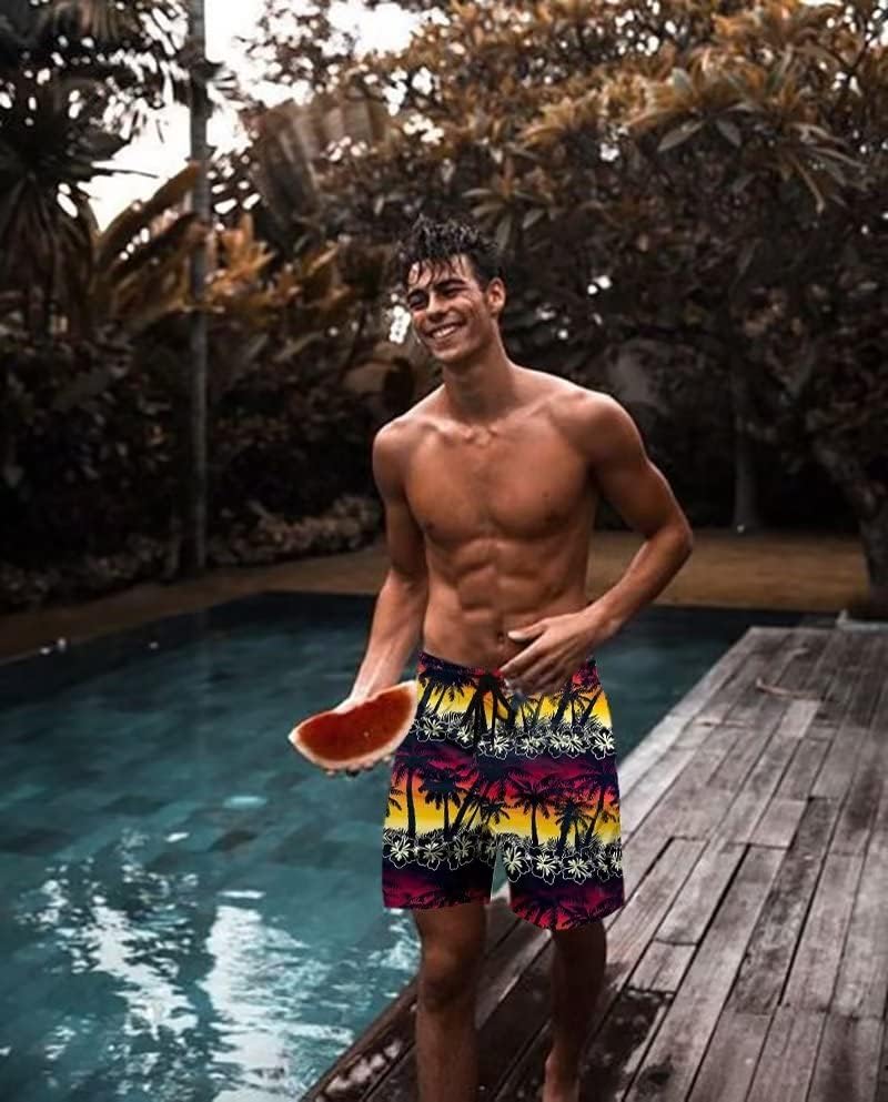 Men's Swim Trunk Hawaiian Mesh Lining Swimsuits Beach Shorts with Pockets - Picture 105 of 138